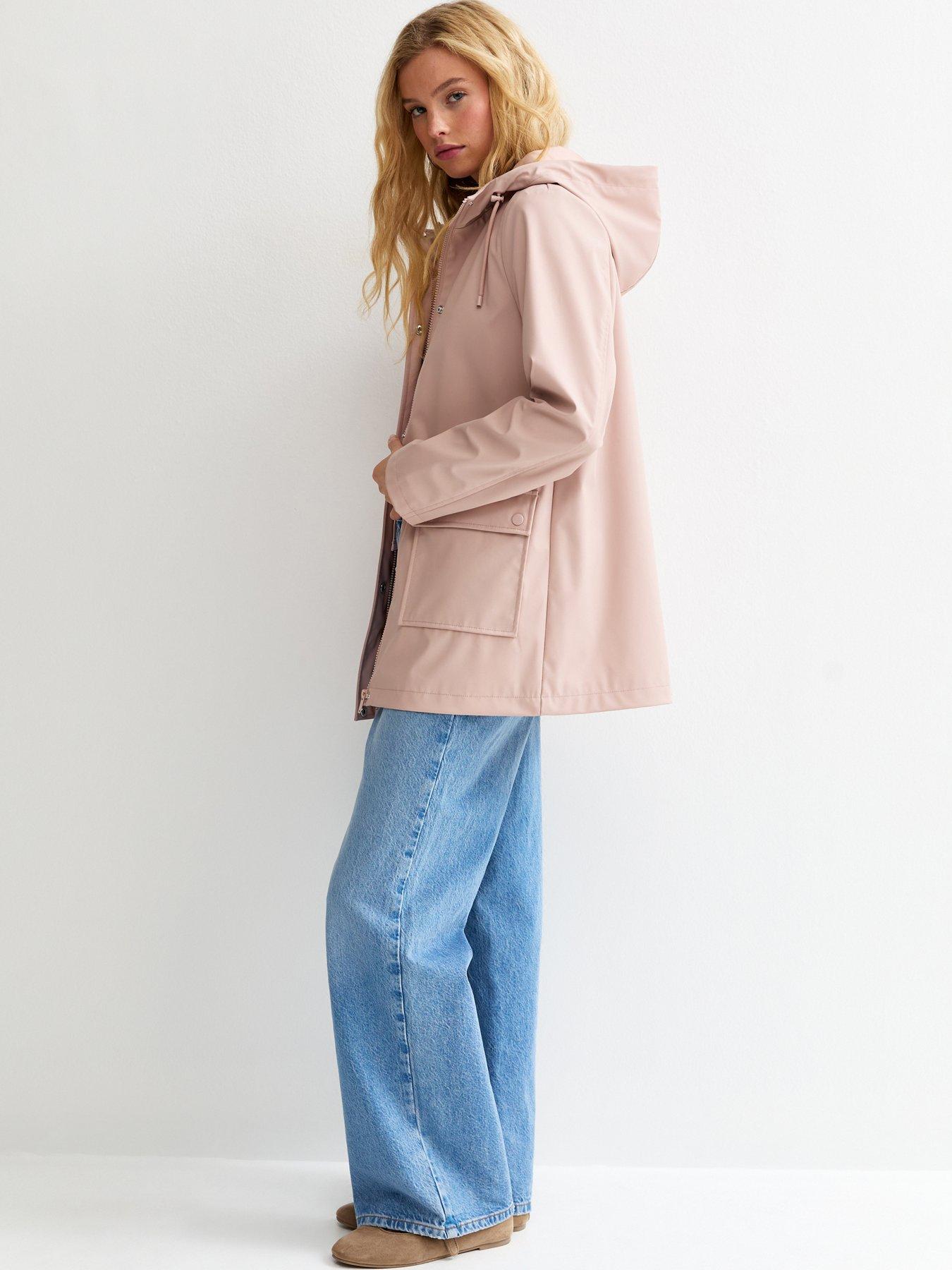 Image 3 of 5 of New Look Water Resistant Drawstring Hood Rain Anorak - Pale Pink