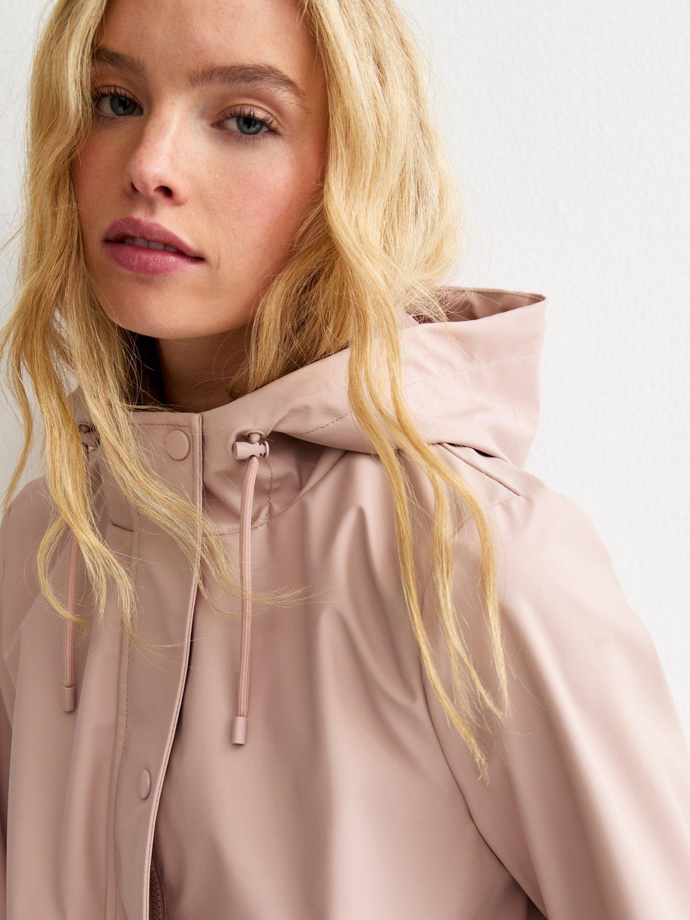 Image 4 of 5 of New Look Water Resistant Drawstring Hood Rain Anorak - Pale Pink