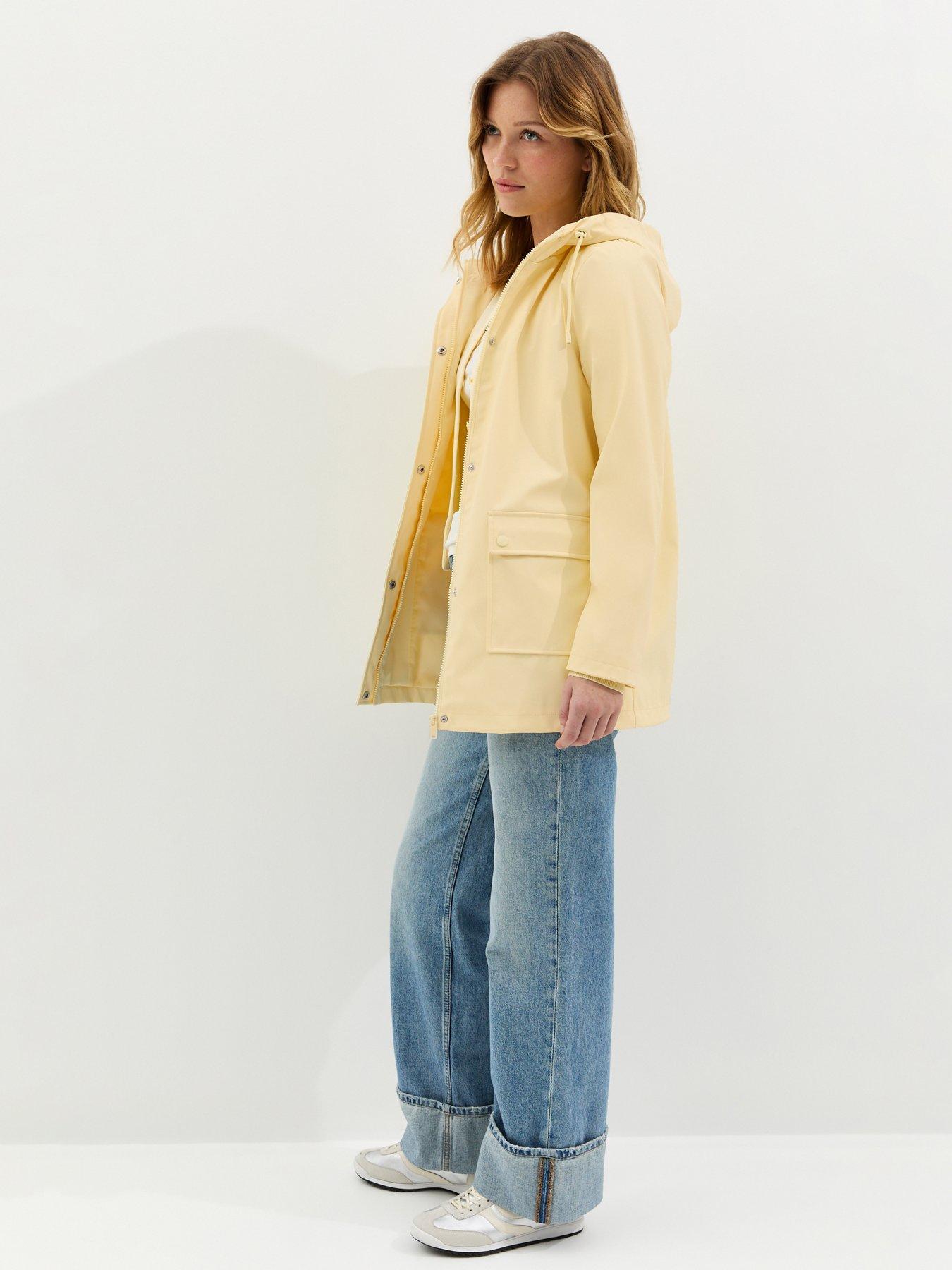 Image 3 of 5 of New Look Water Resistant Drawstring Hood Rain Anorak - Light Yellow