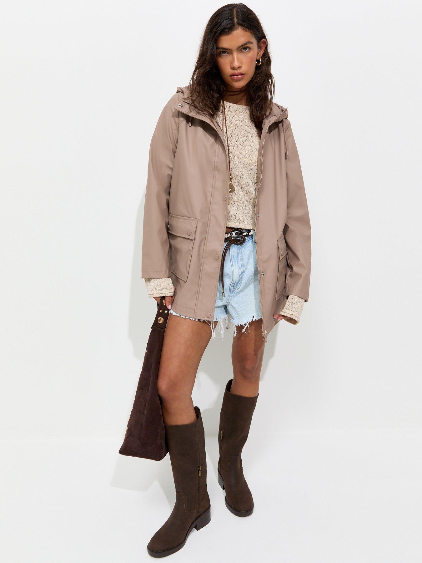 New Look Mink Water Resistant Drawstring Hood Rain Anorak