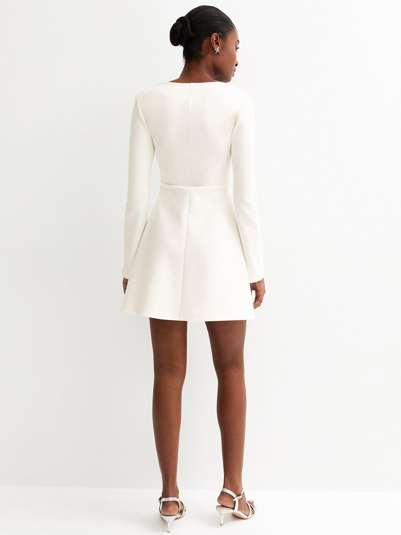 Image 2 of 5 of New Look Diamante Square Neck Mini Dress - White