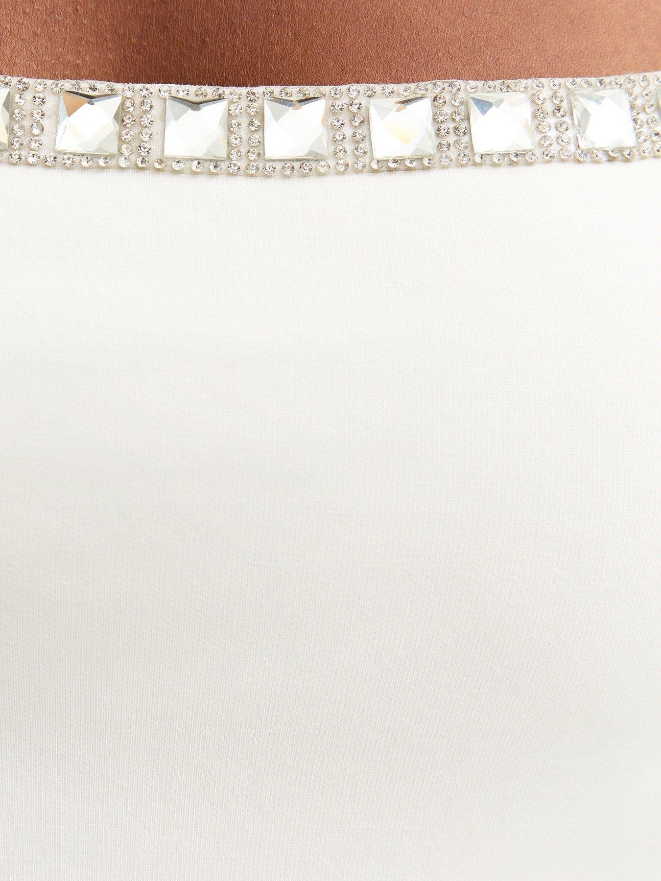 Image 5 of 5 of New Look Diamante Square Neck Mini Dress - White
