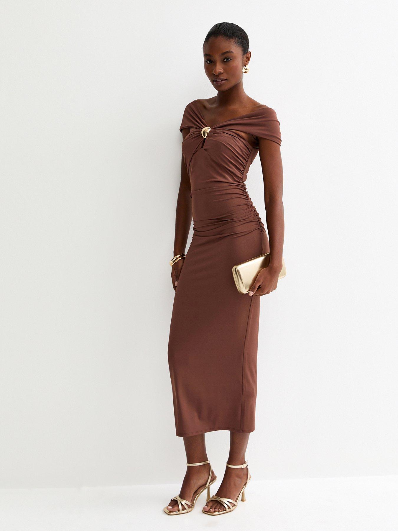 brown off the shoulder wedding guest dress Formal Dresses 2026 Burnt Orange for Women's Sheath Column Off Shoulder Floor Length Mother of The Groom Dresses Brunt Orange main image 1