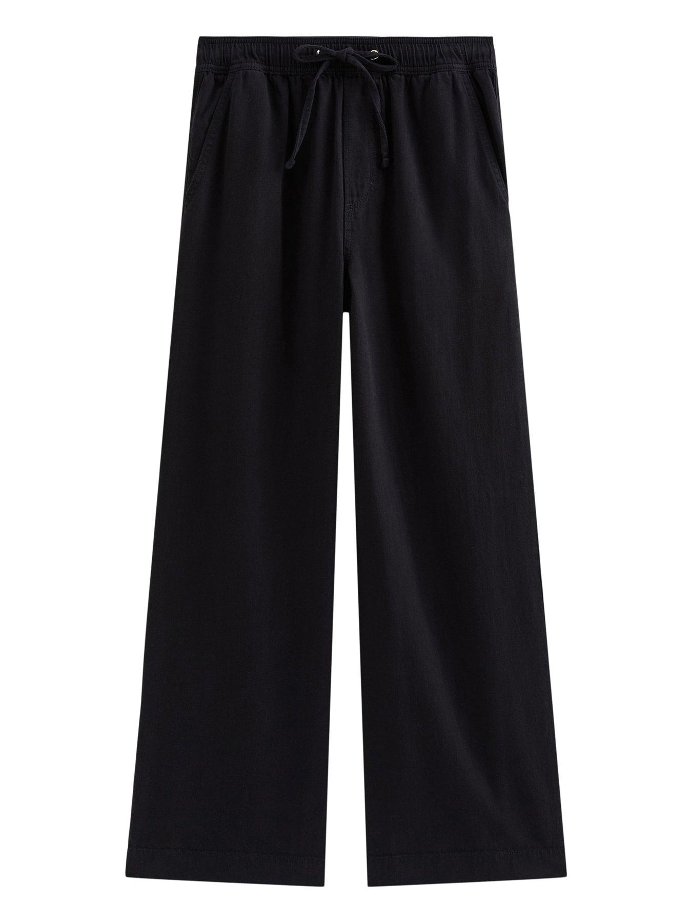 Image 5 of 6 of New Look Cotton Twill Drawstring Wide Leg Trousers - Black