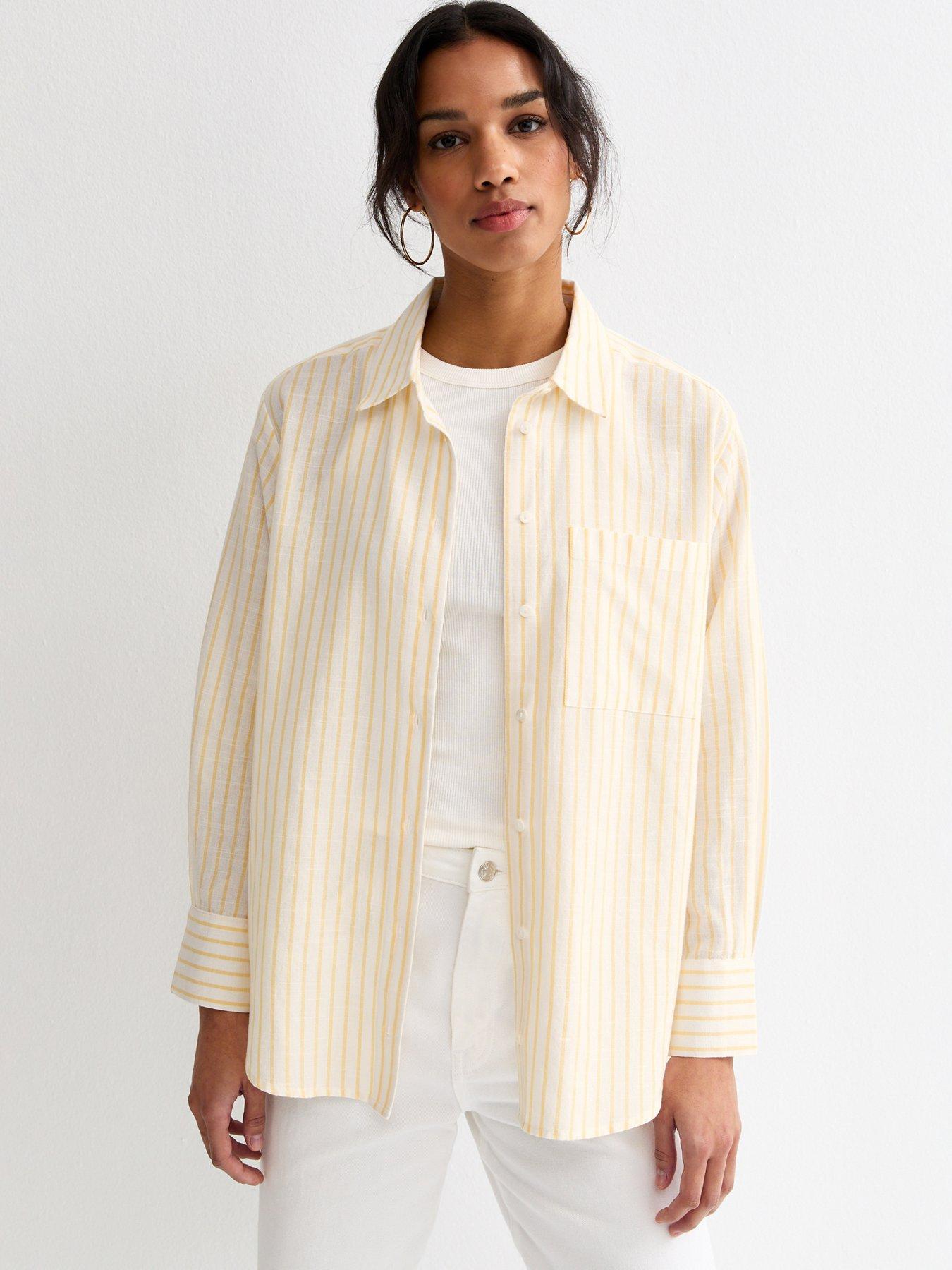 Image 1 of 6 of New Look Striped Cotton Shirt - Yellow