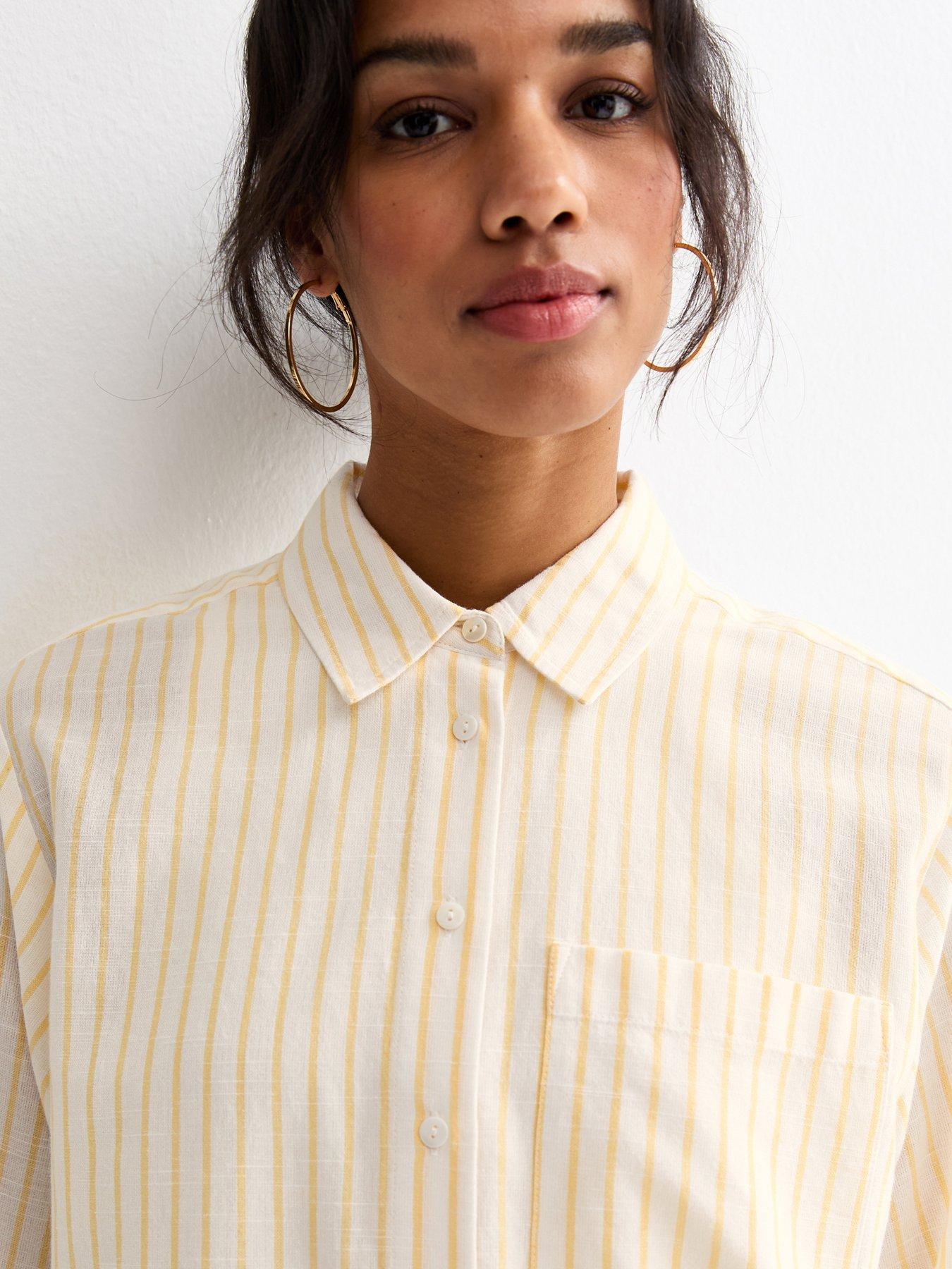 Image 5 of 6 of New Look Striped Cotton Shirt - Yellow