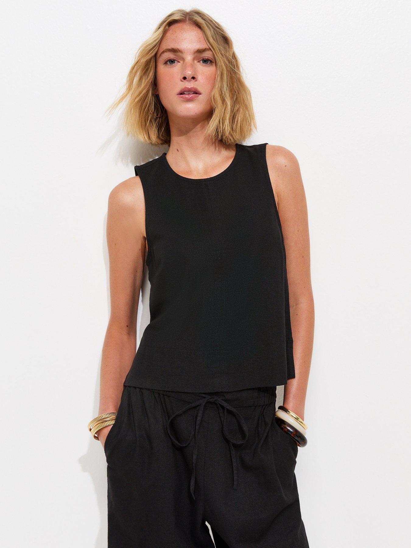New Look Linen Blend Sleeveless Top - Black