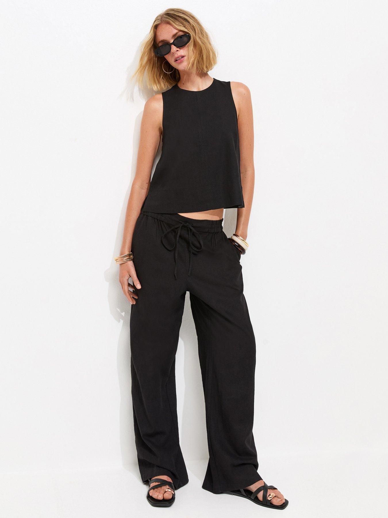 Image 3 of 6 of New Look Linen Blend Sleeveless Top - Black