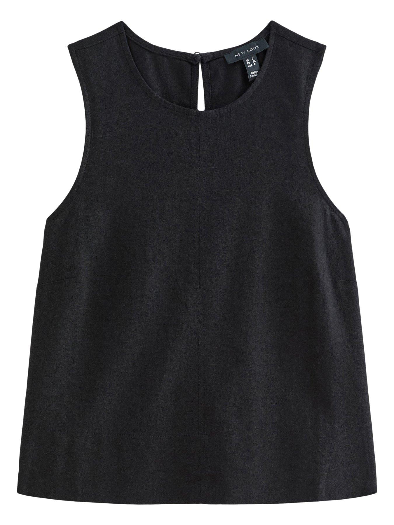 Image 5 of 6 of New Look Linen Blend Sleeveless Top - Black