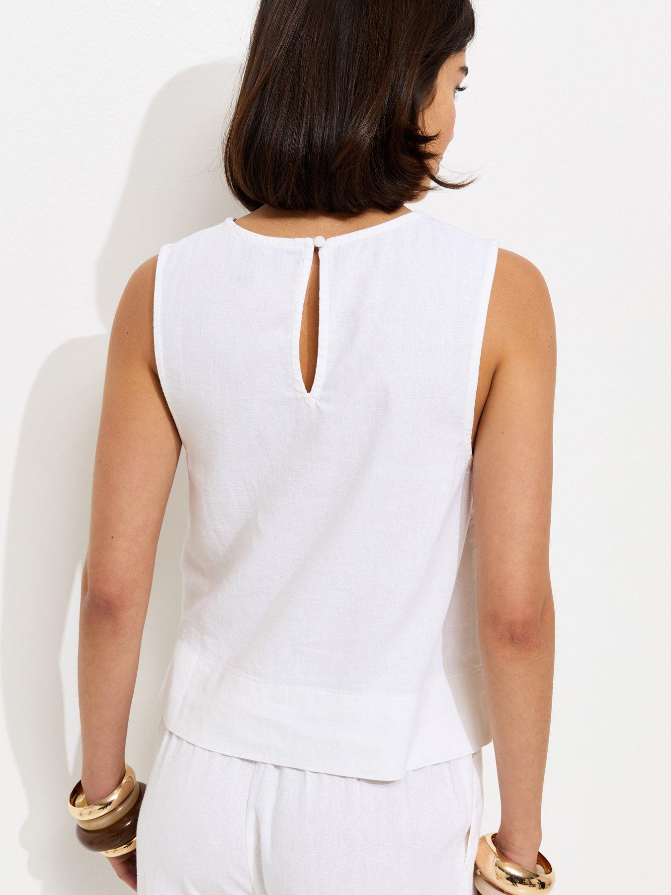 Image 2 of 6 of New Look Linen Blend Sleeveless Top - White