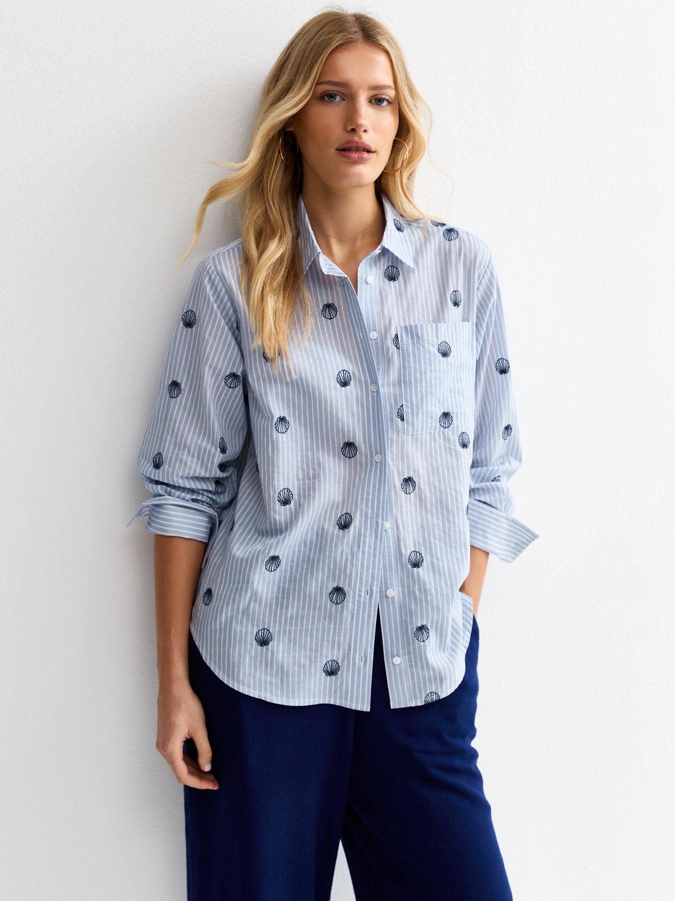 Image 1 of 5 of New Look Pinstripe Shell Shirt - Blue