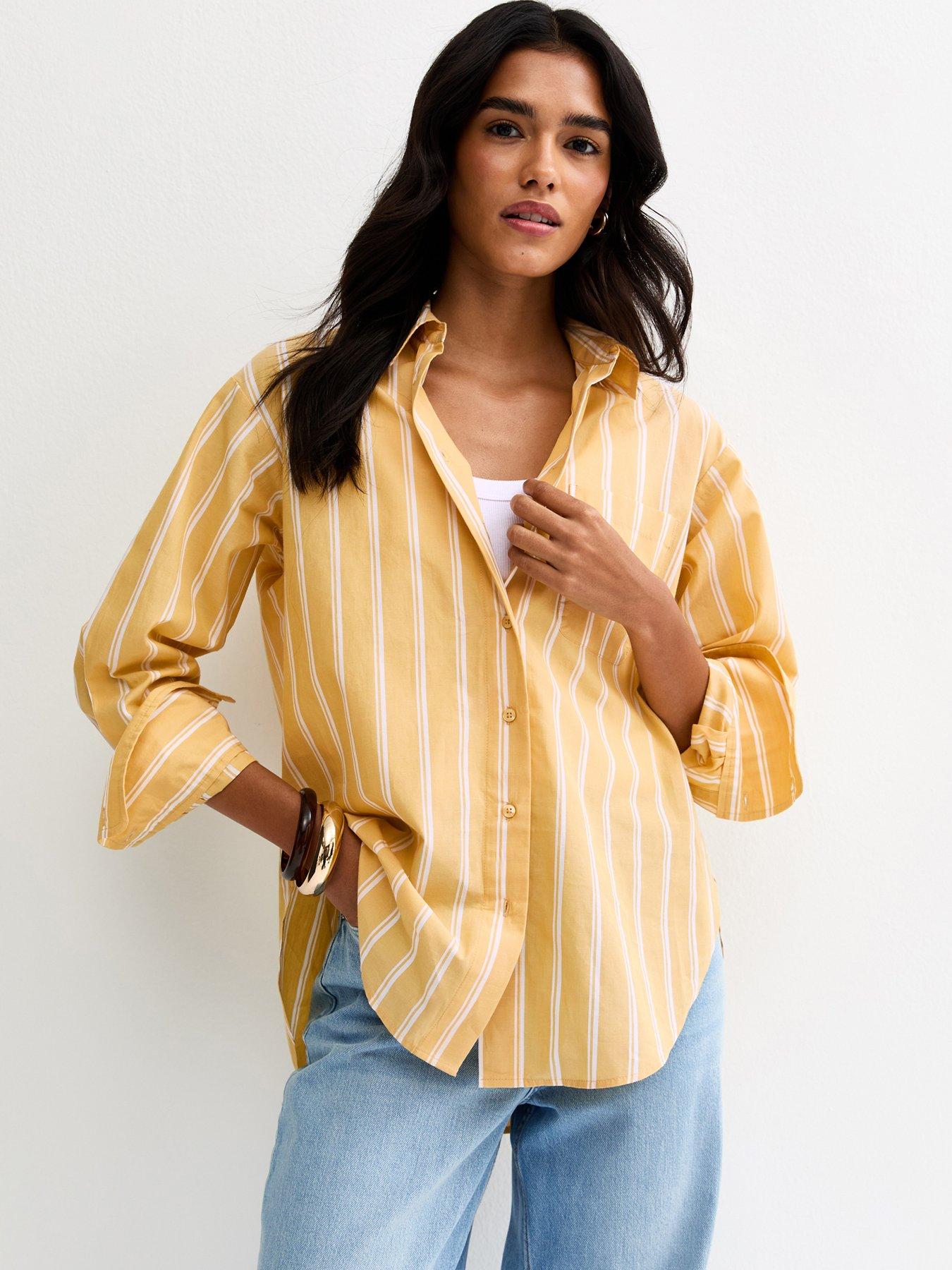 Image 1 of 4 of New Look Cotton Striped Button Up Shirt - Yellow
