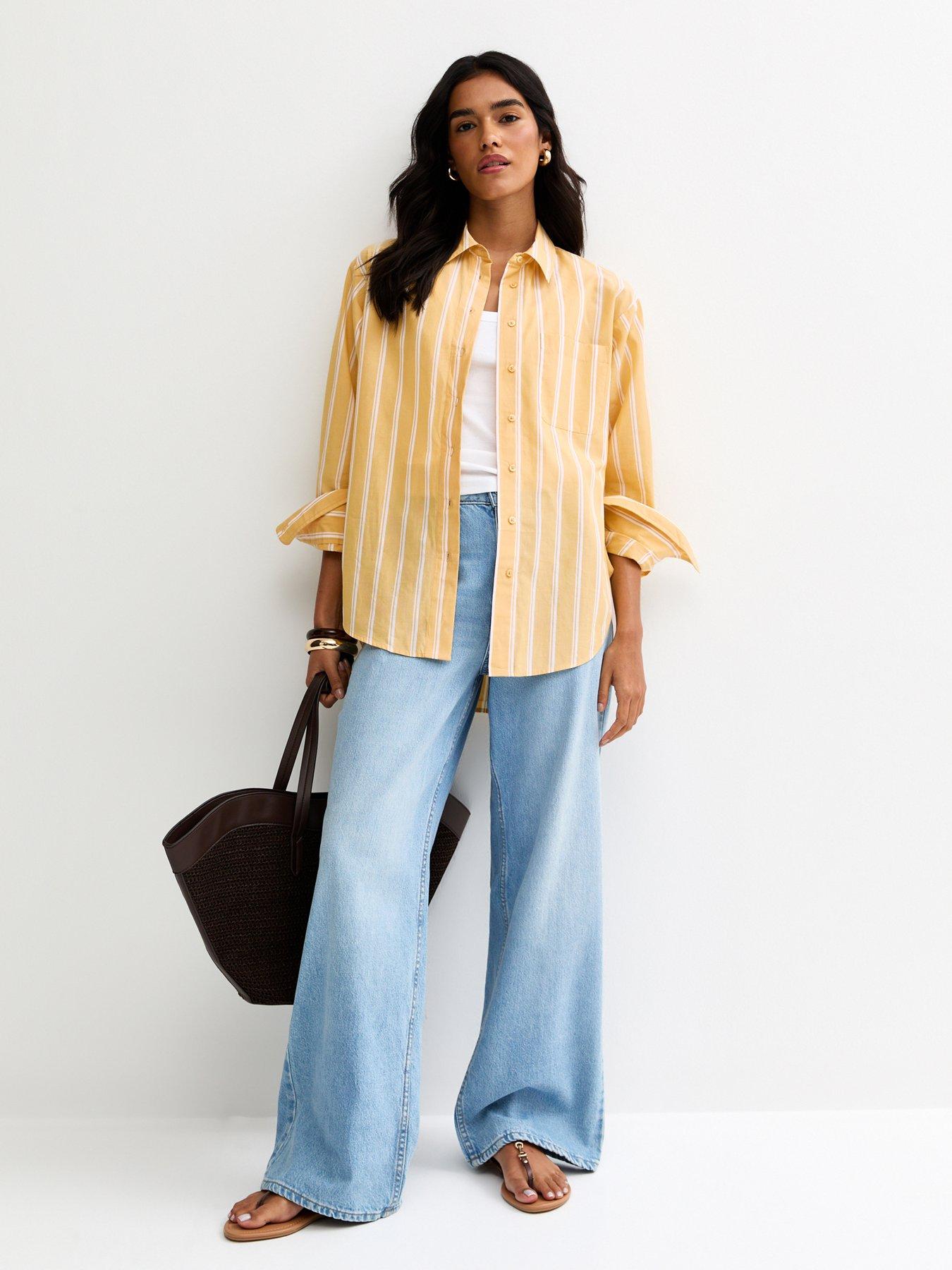 Image 3 of 4 of New Look Cotton Striped Button Up Shirt - Yellow
