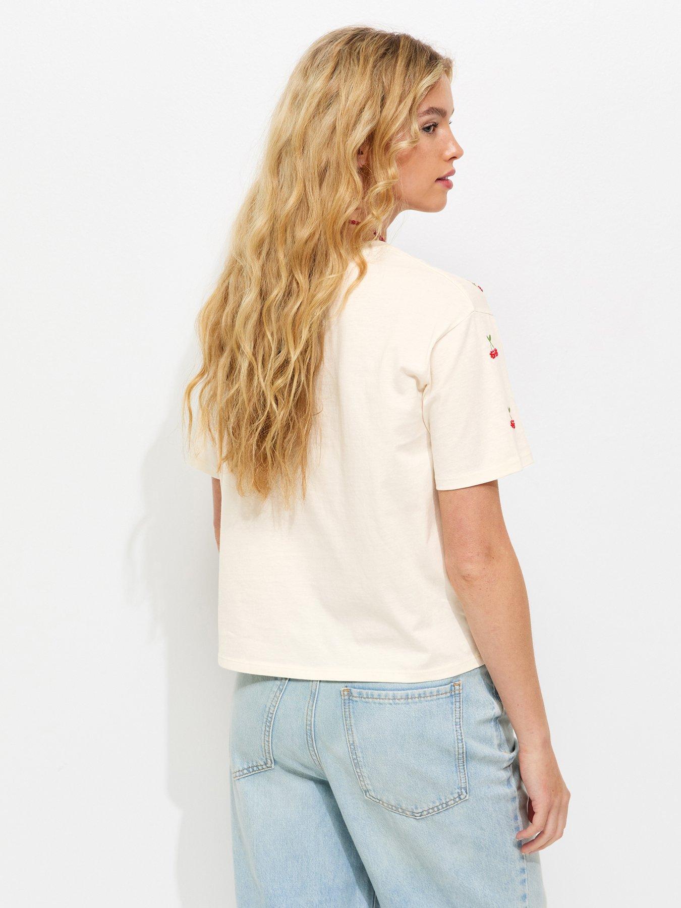 Image 2 of 5 of New Look White Boxy Beaded Cherry T-shirt