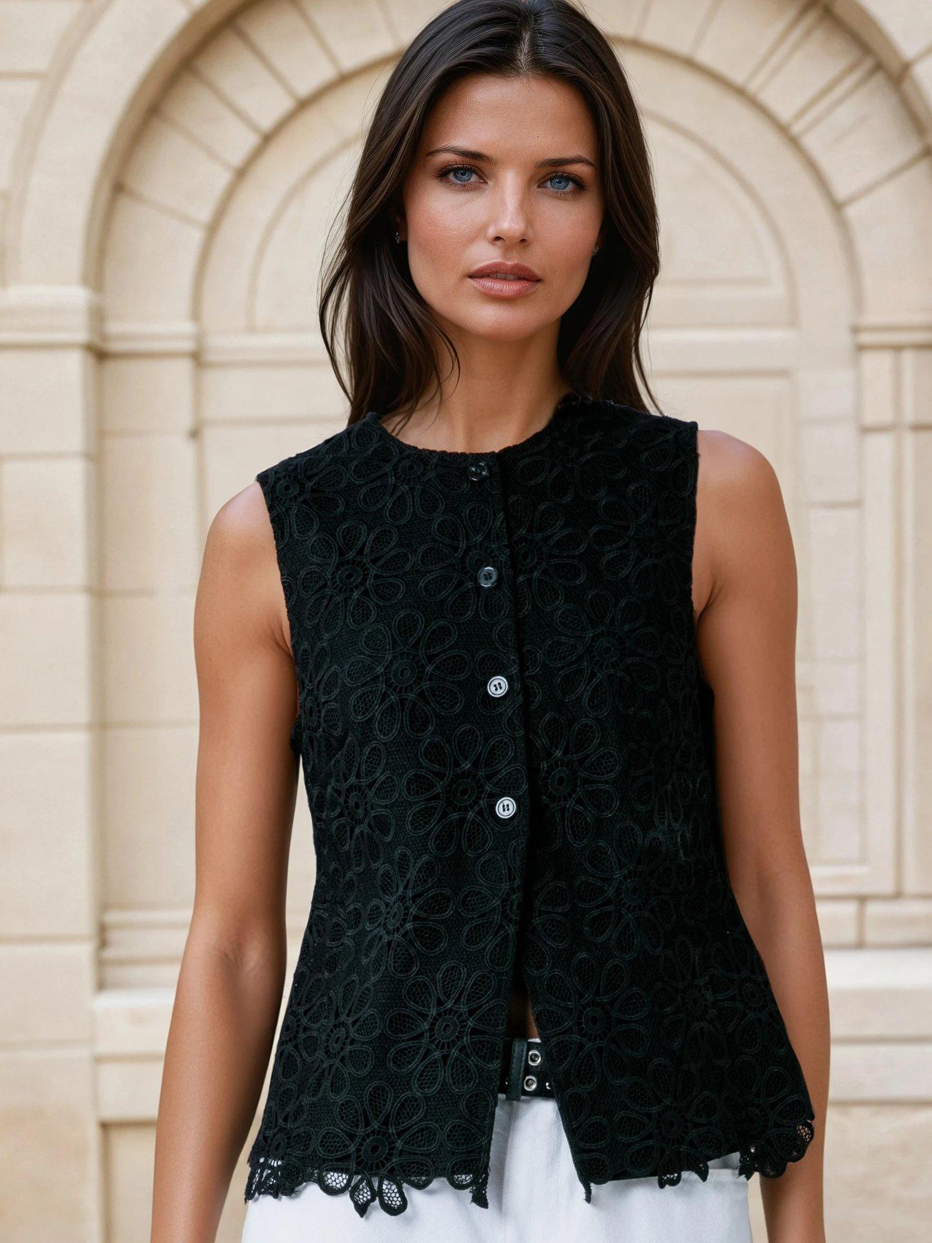 Religion Ellie Lace Waistcoat Occasion Top - Black