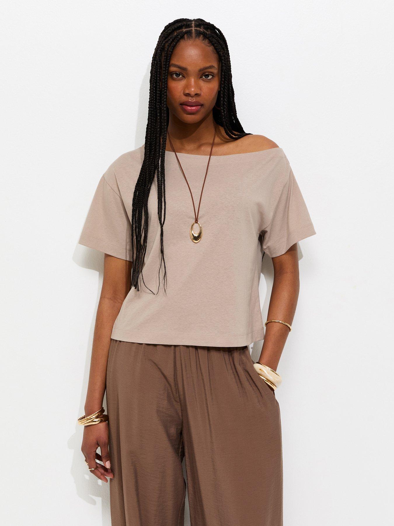 New Look Mink Textured Off The Shoulder T-shirt