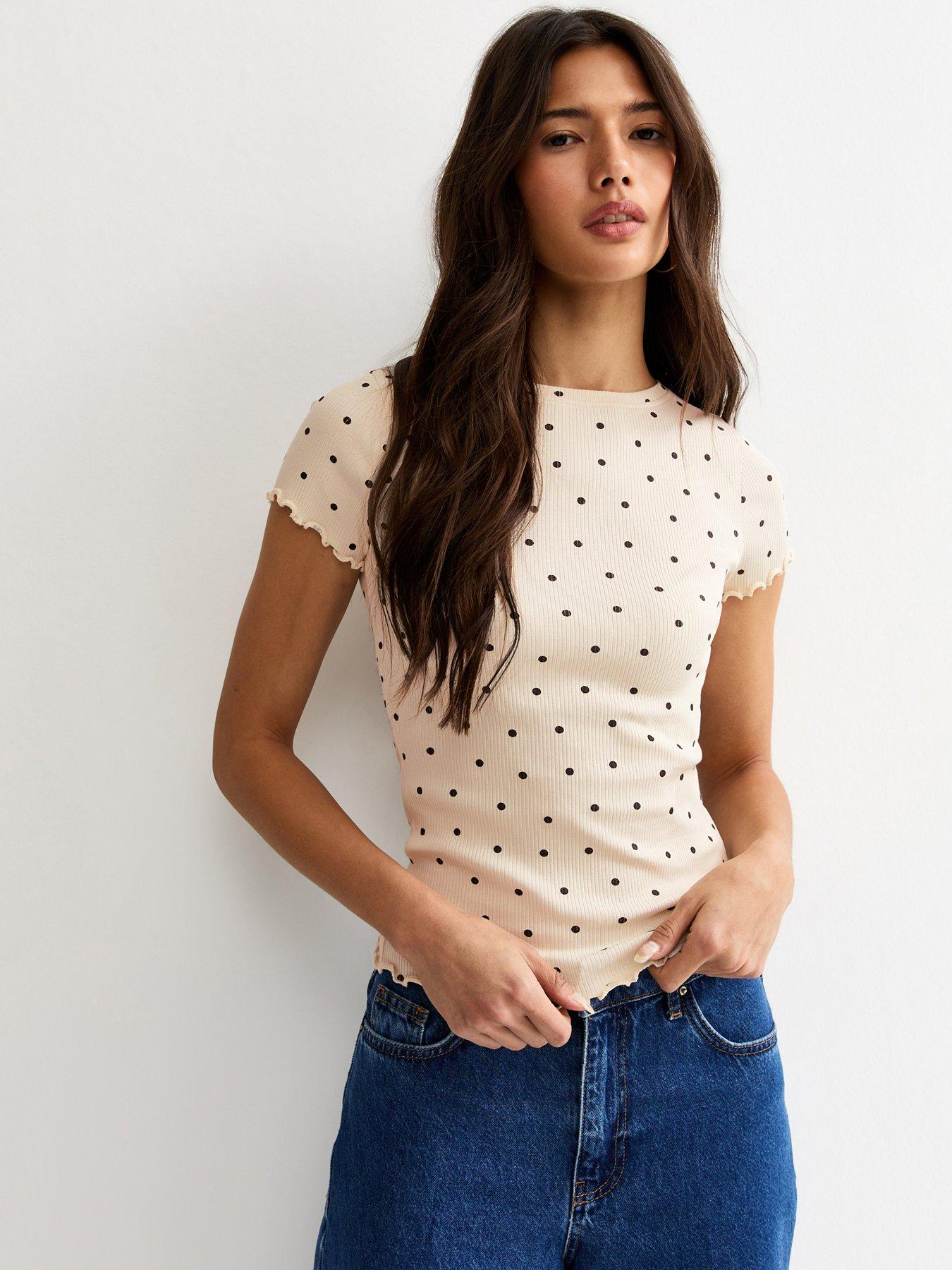 New Look Cream Short Sleeve Spot Print Babylock T-shirt