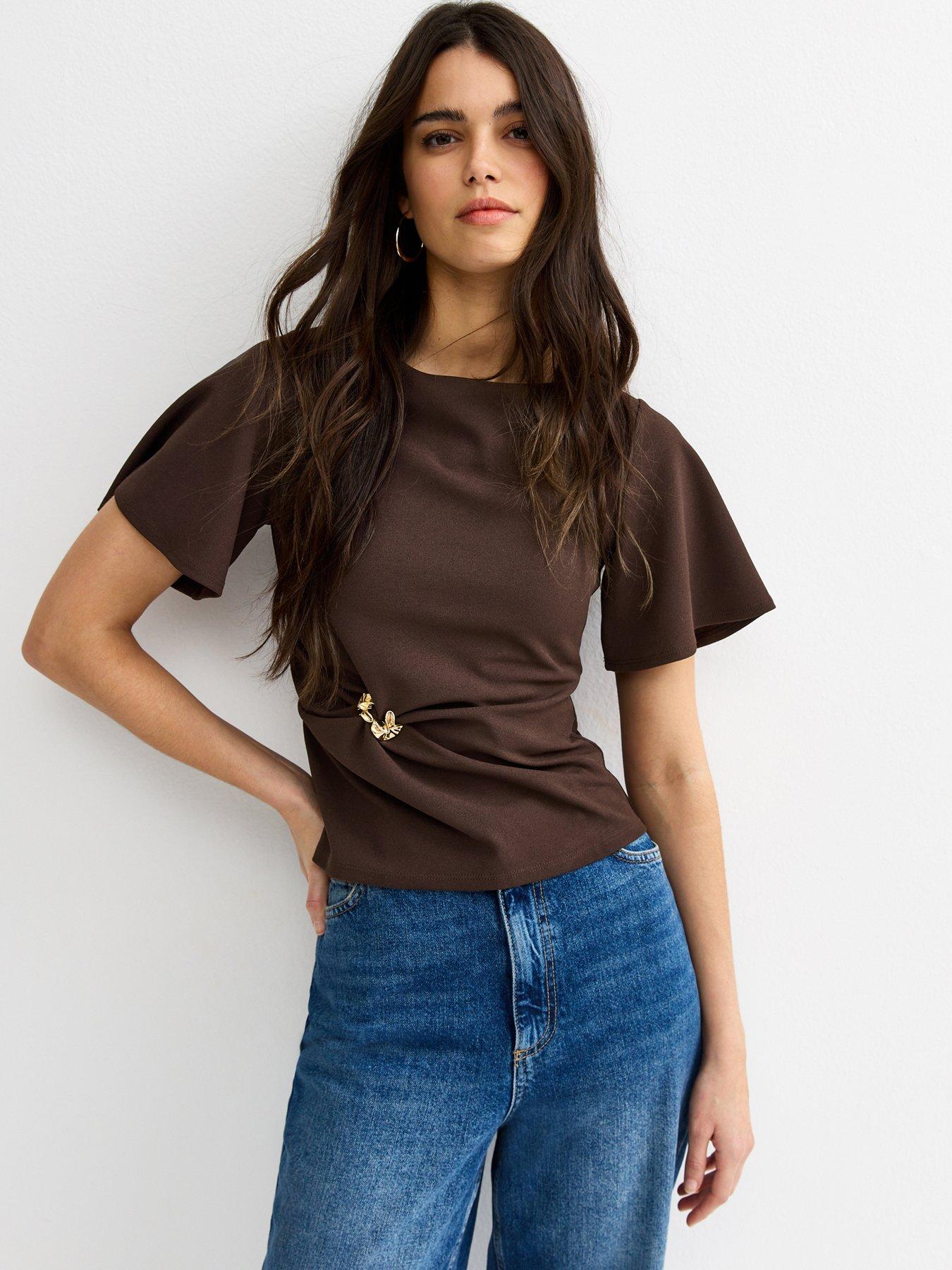 New Look Dark Brown Gathered Waist Corset T-shirt