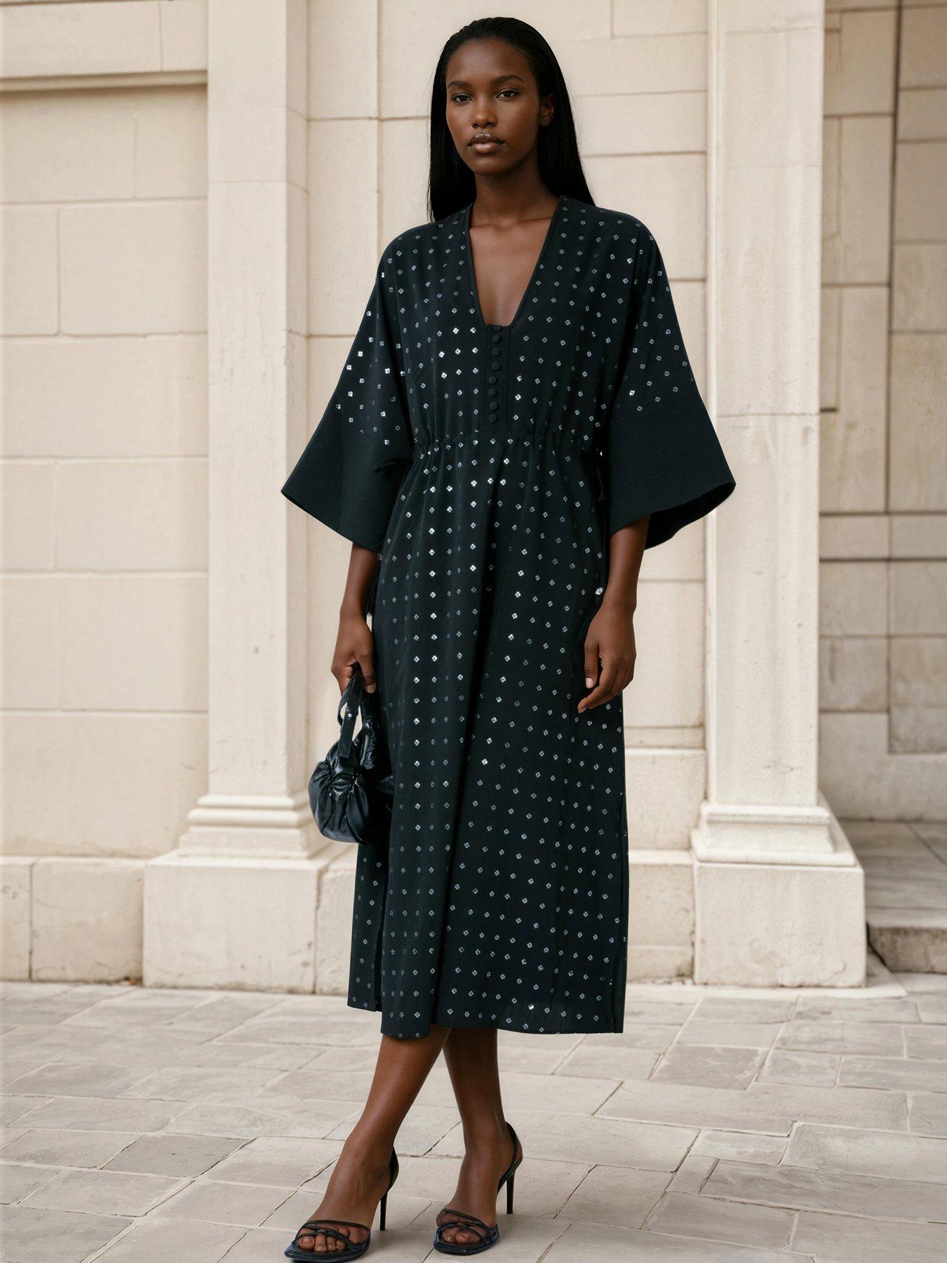 Religion Long Line Helena Kaftan Occasion Dress - Black