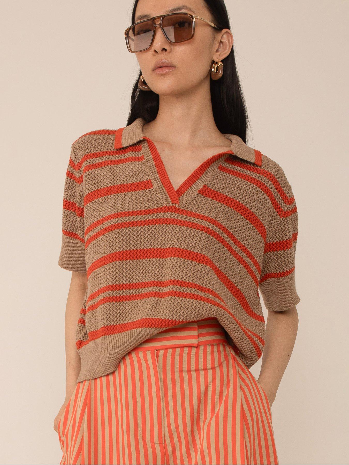 Vi.ve.re Annika Crochet Knit Polo Top - Orange