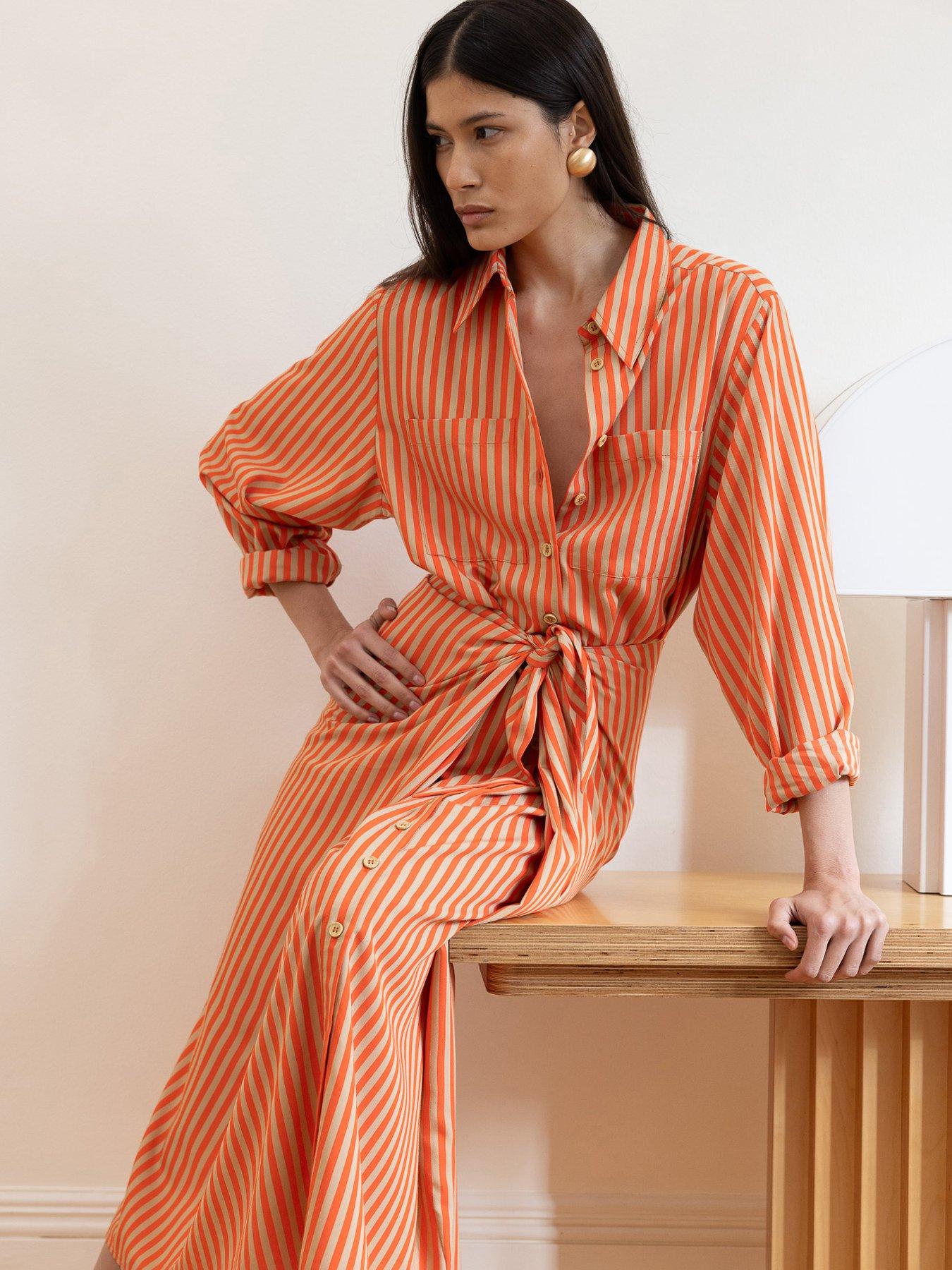 Vi.ve.re Lina Tie Front Shirt Dress - Orange