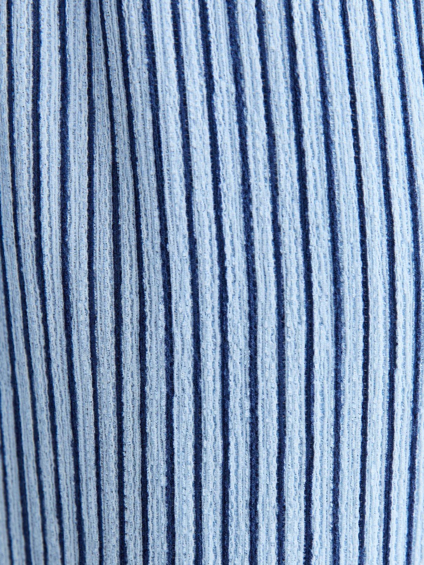 Image 5 of 5 of New Look Thin Stripe Crinkle Texture Wide Leg Trousers - Blue