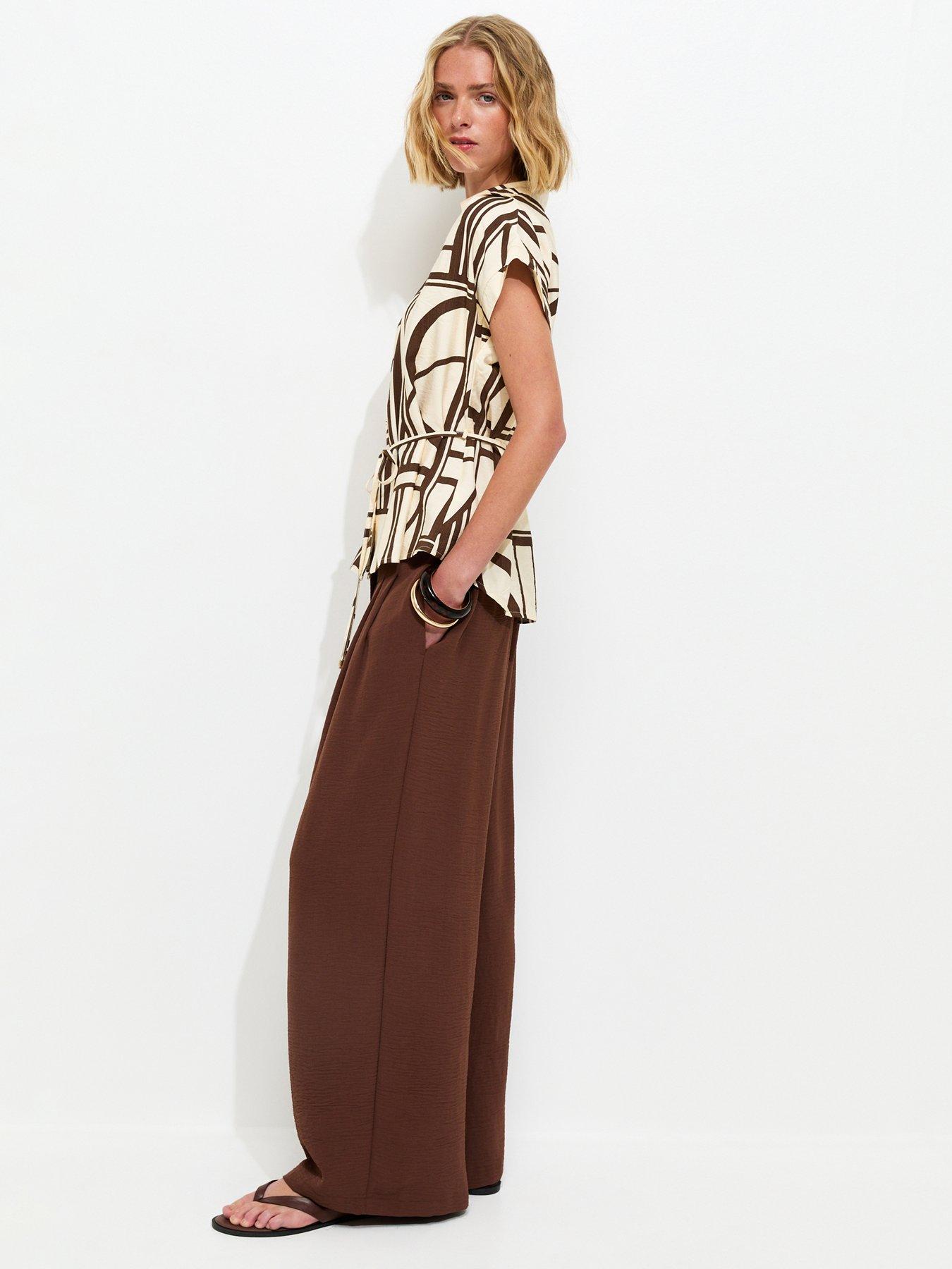 Image 3 of 5 of New Look Abstract Print Short Sleeve Shirt - White/Brown