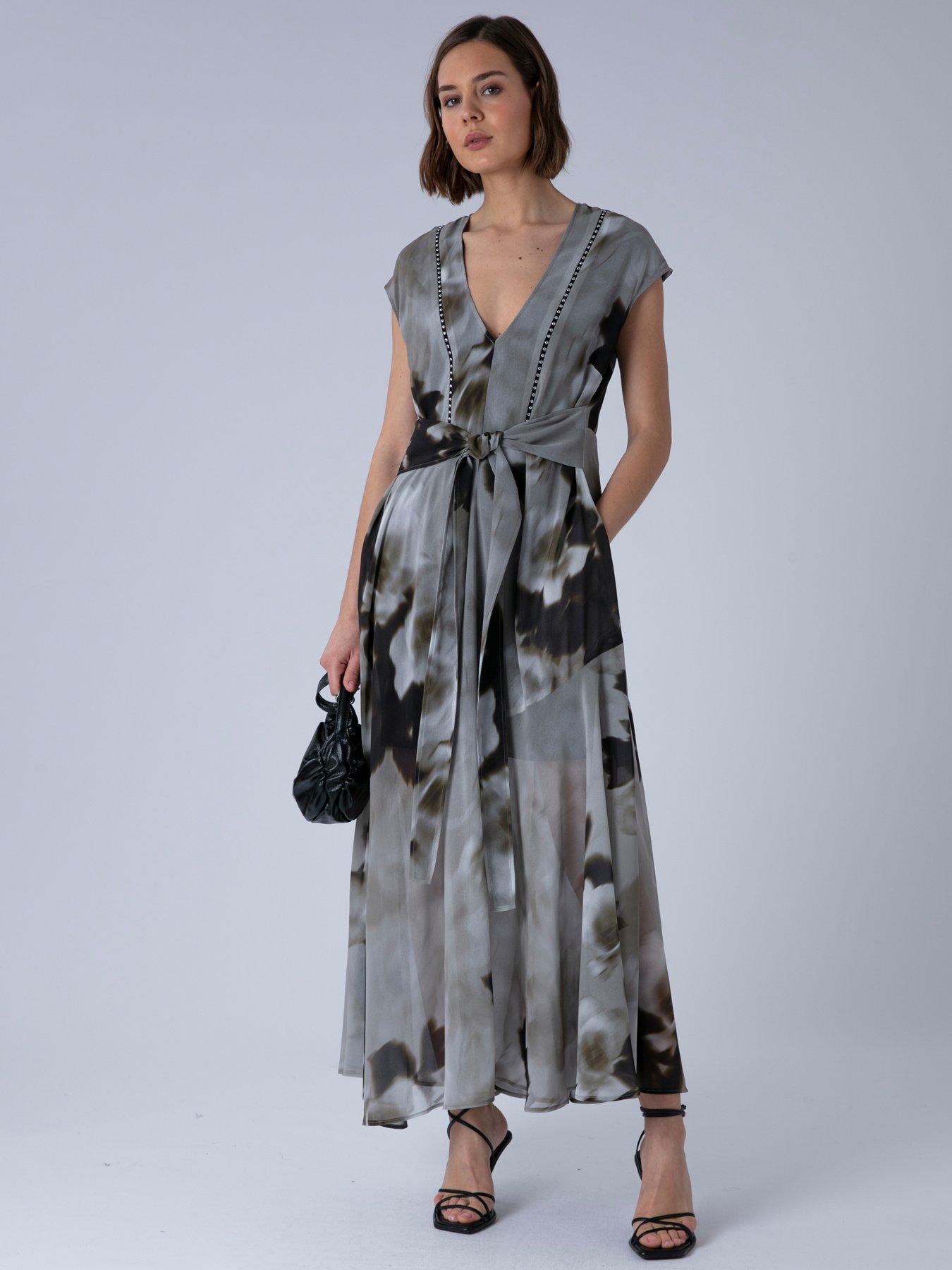 Religion Lilian Maxi V-Neck Occasion Dress - Grey
