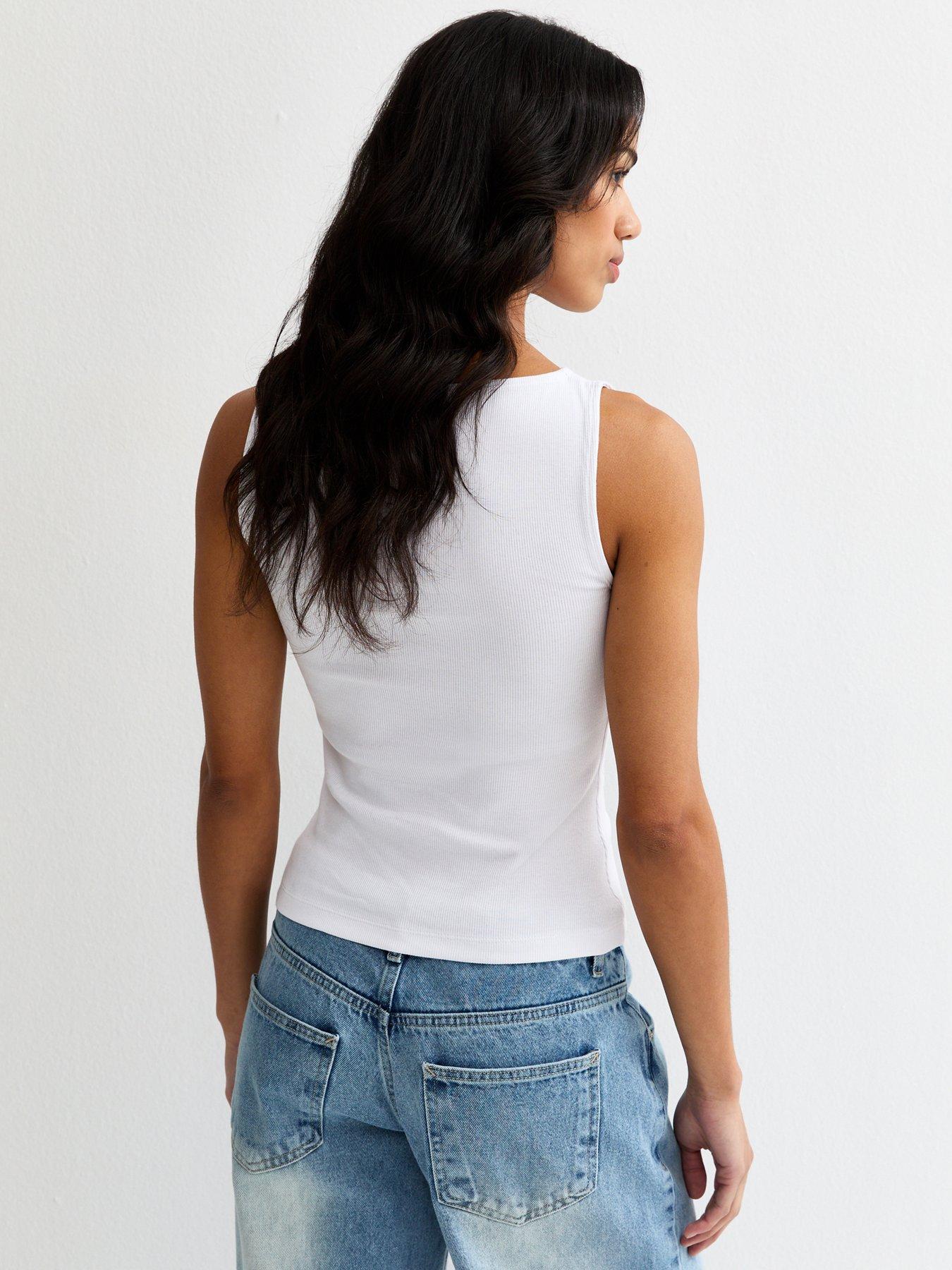 Image 2 of 5 of New Look White Asymmetric Hem Button Side Vest Top