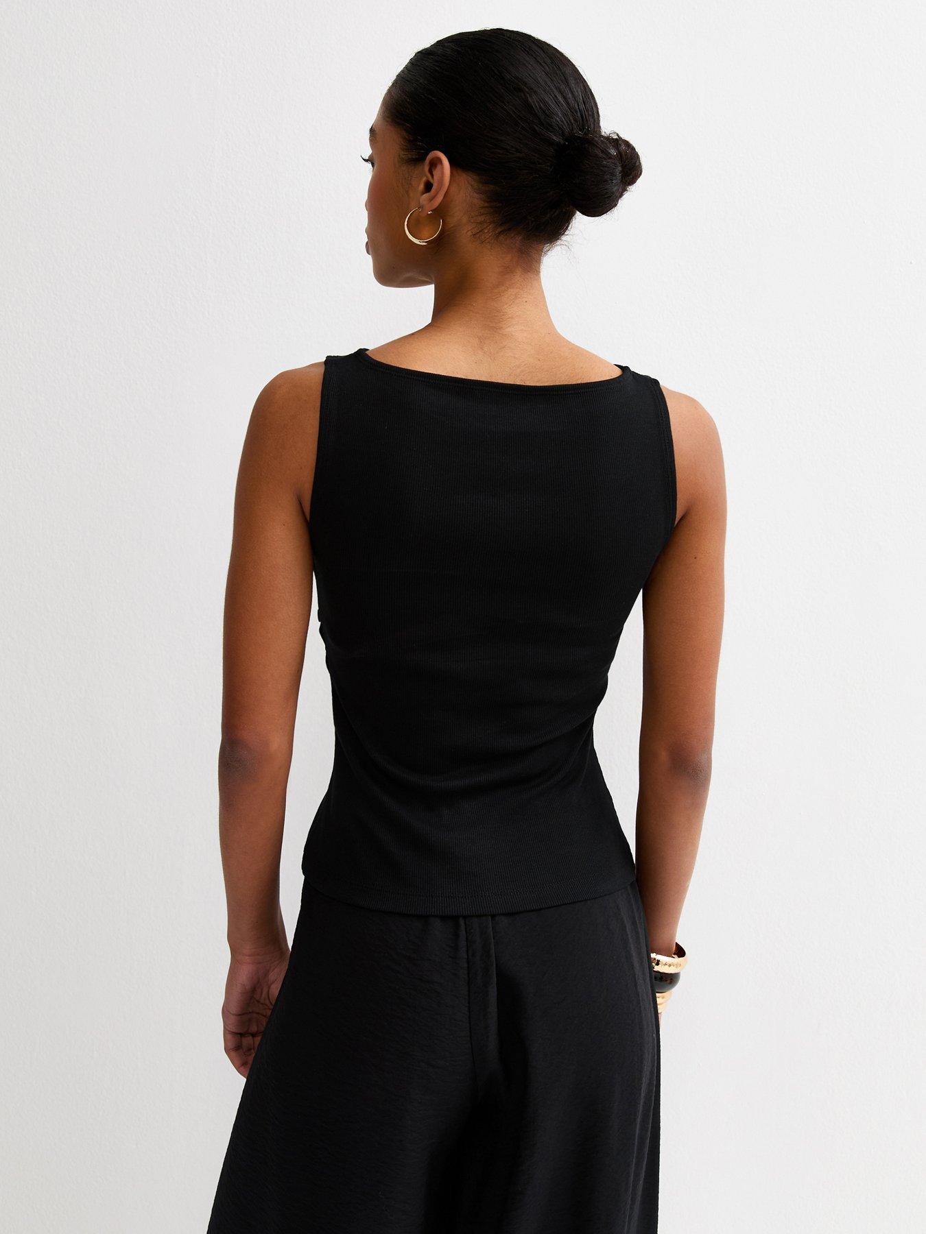 Image 2 of 5 of New Look Black Asymmetric Hem Button Side Vest Top