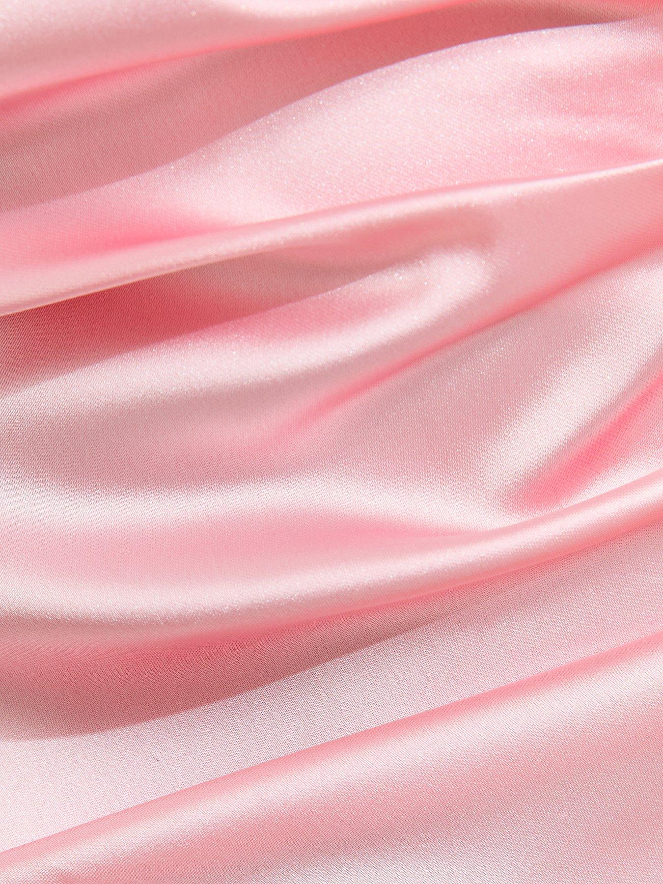 Image 5 of 5 of New Look Satin Draped Shoulder Bow Midi Dress - Light Pink