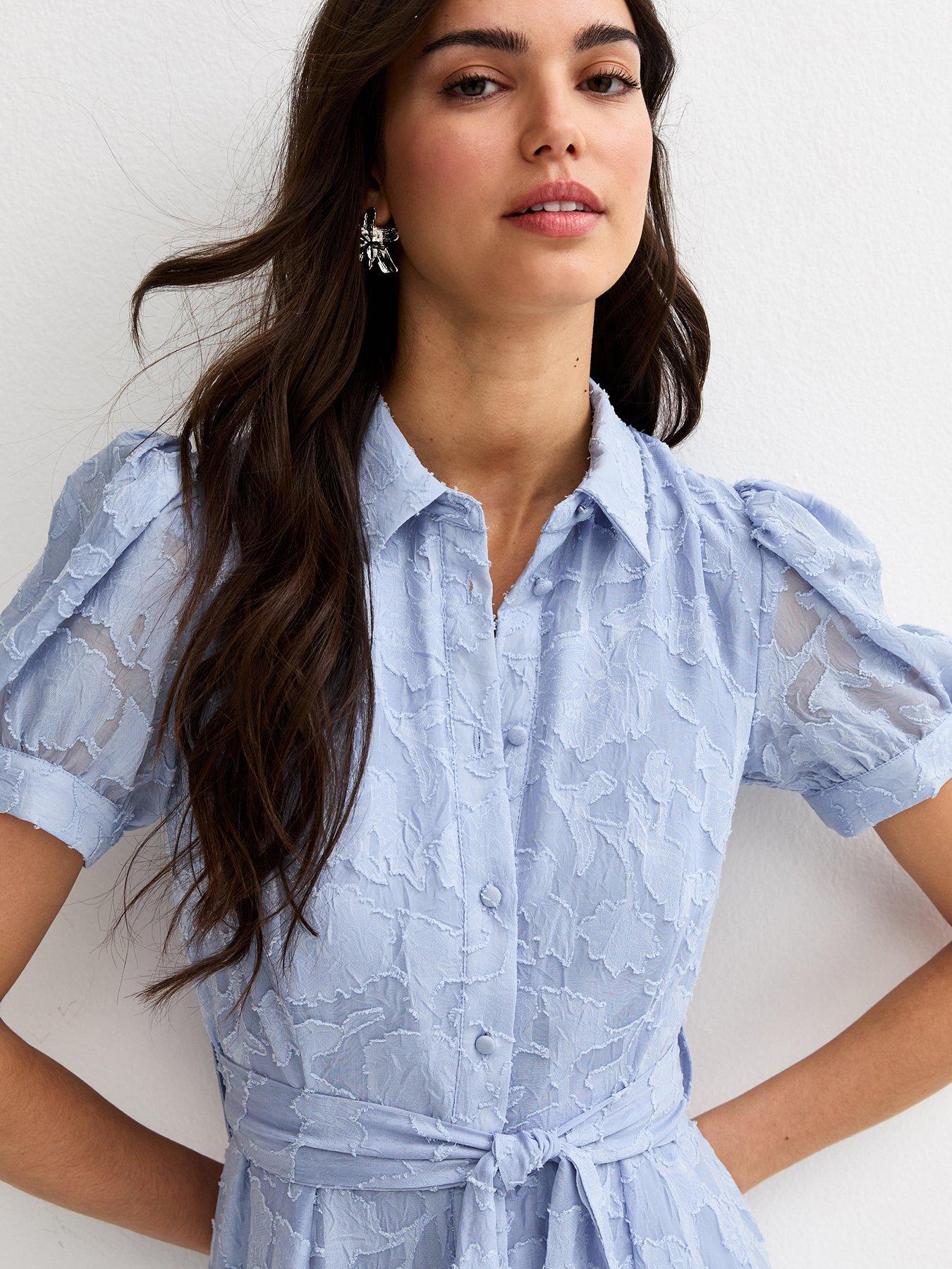 new look blue shirt dress Bright Blue Puff Sleeve Belted Mini Shirt Dress
