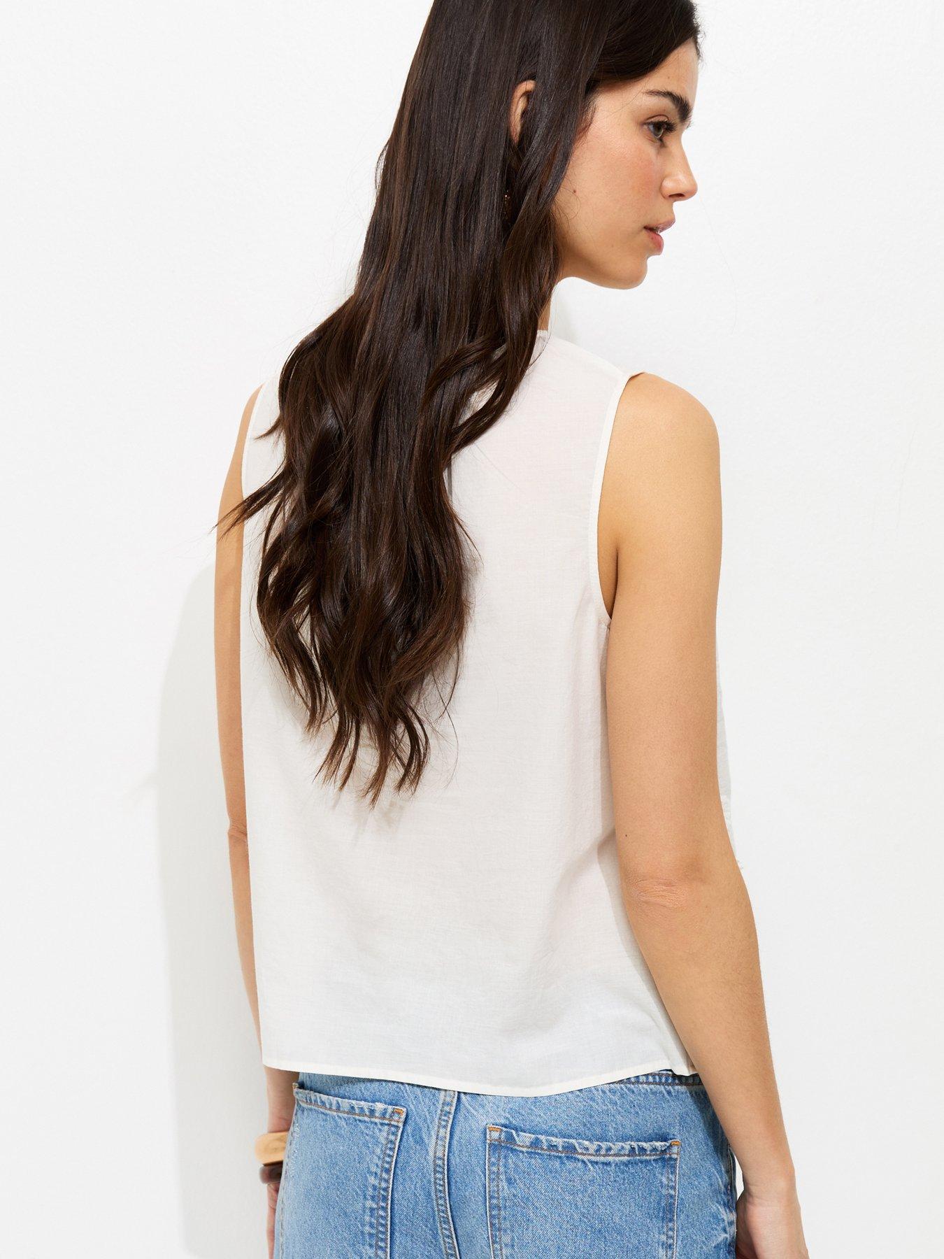 Image 2 of 5 of New Look Off White Cotton Embroidered Sleeveless Top