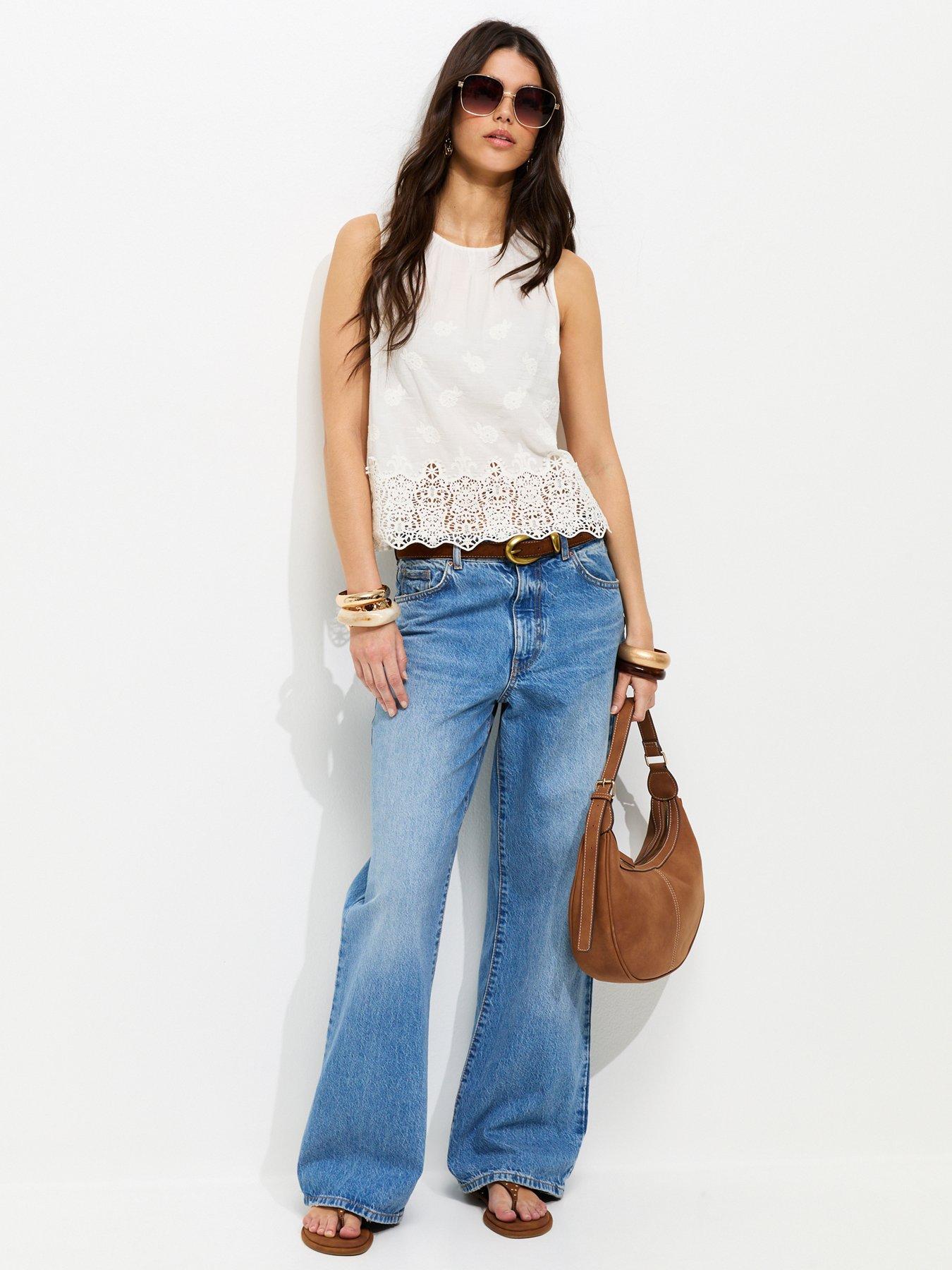 Image 3 of 5 of New Look Off White Cotton Embroidered Sleeveless Top