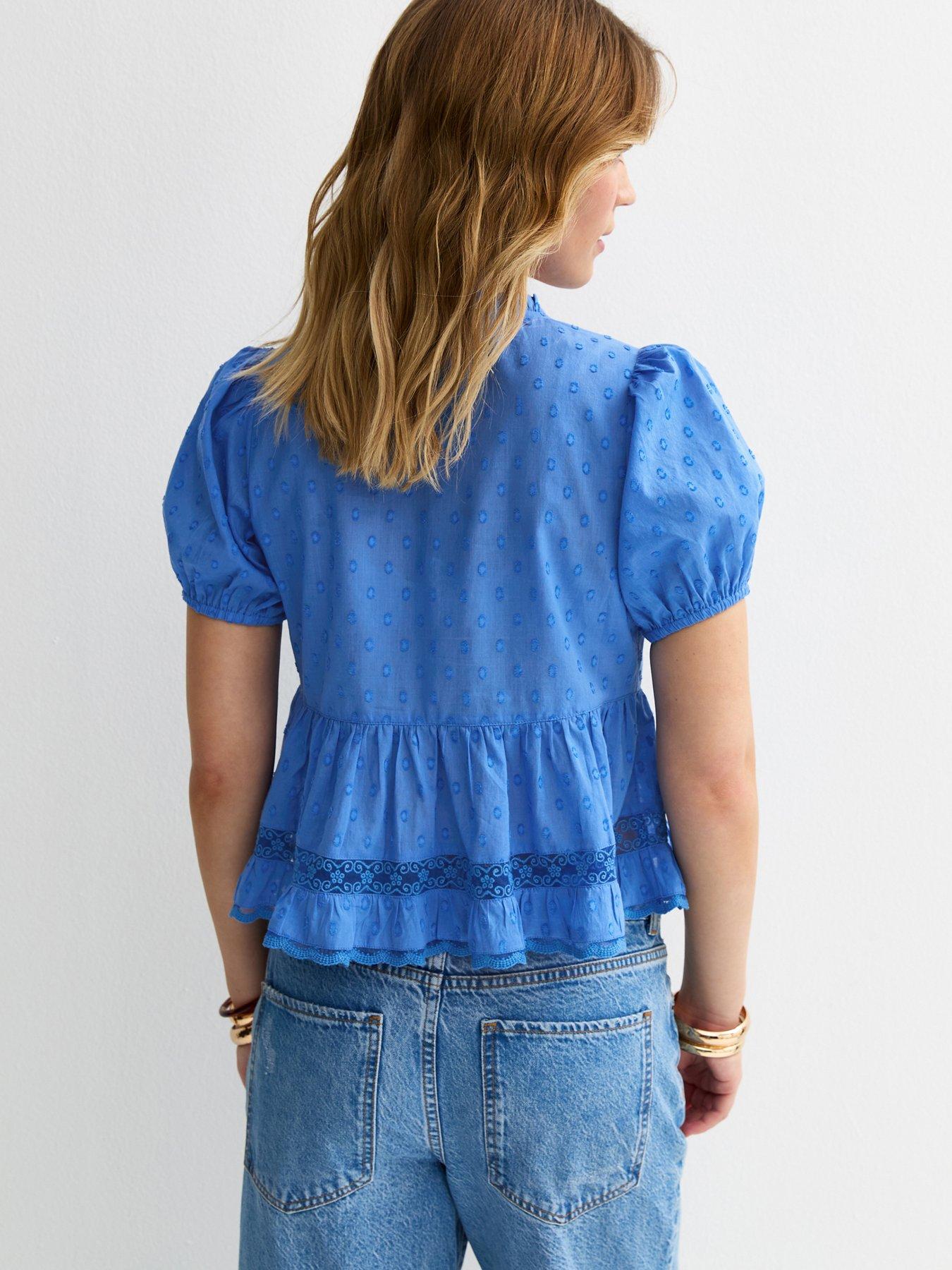 Image 2 of 5 of New Look Speckled Lace Tea Blouse - Blue