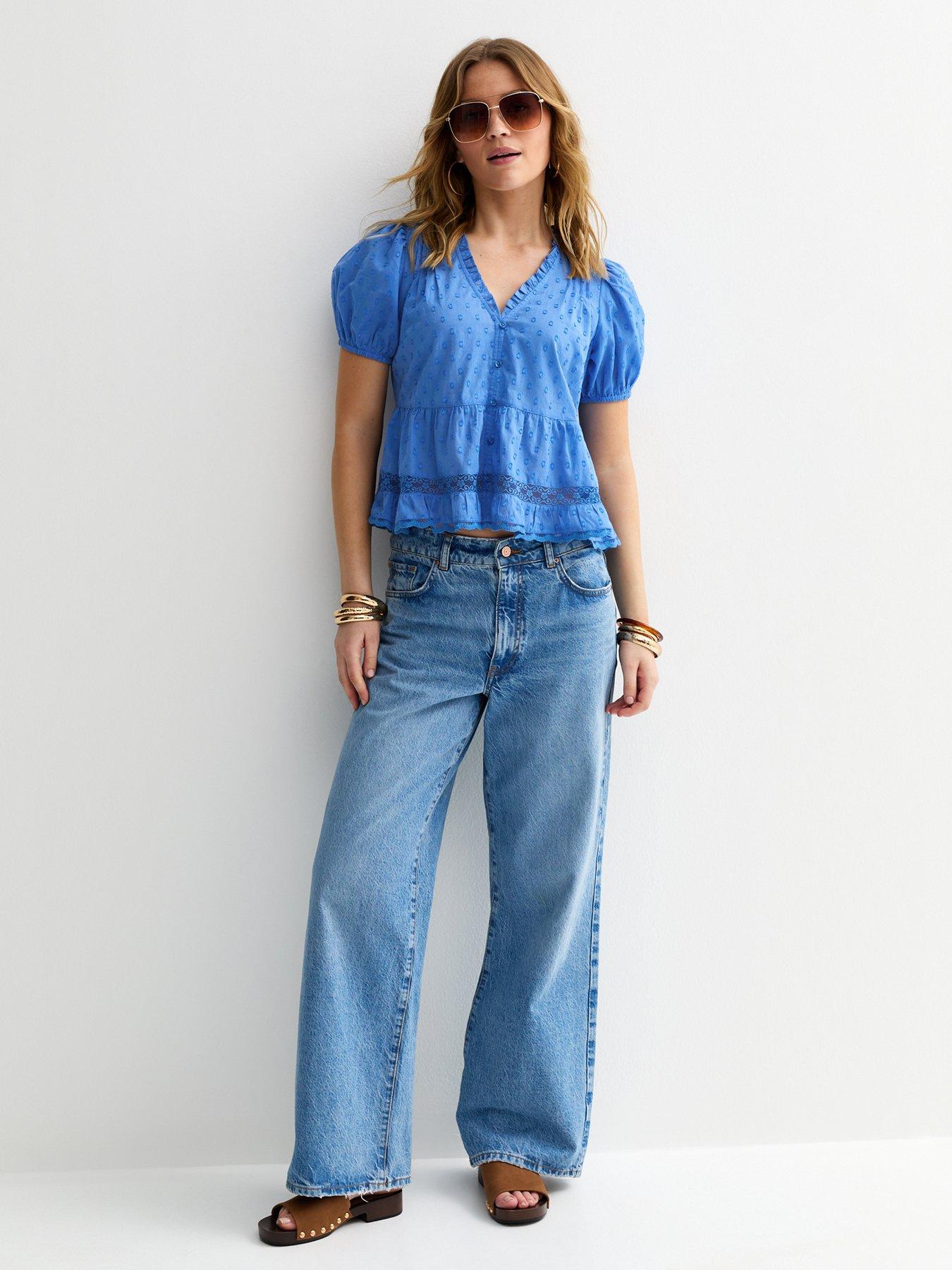 Image 3 of 5 of New Look Speckled Lace Tea Blouse - Blue
