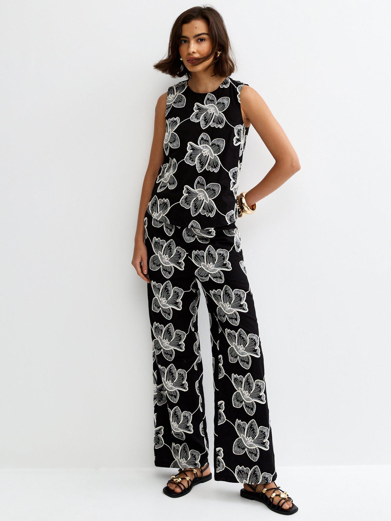 Image 1 of 5 of New Look Black Cornelli Embroidered Co-ord Trousers