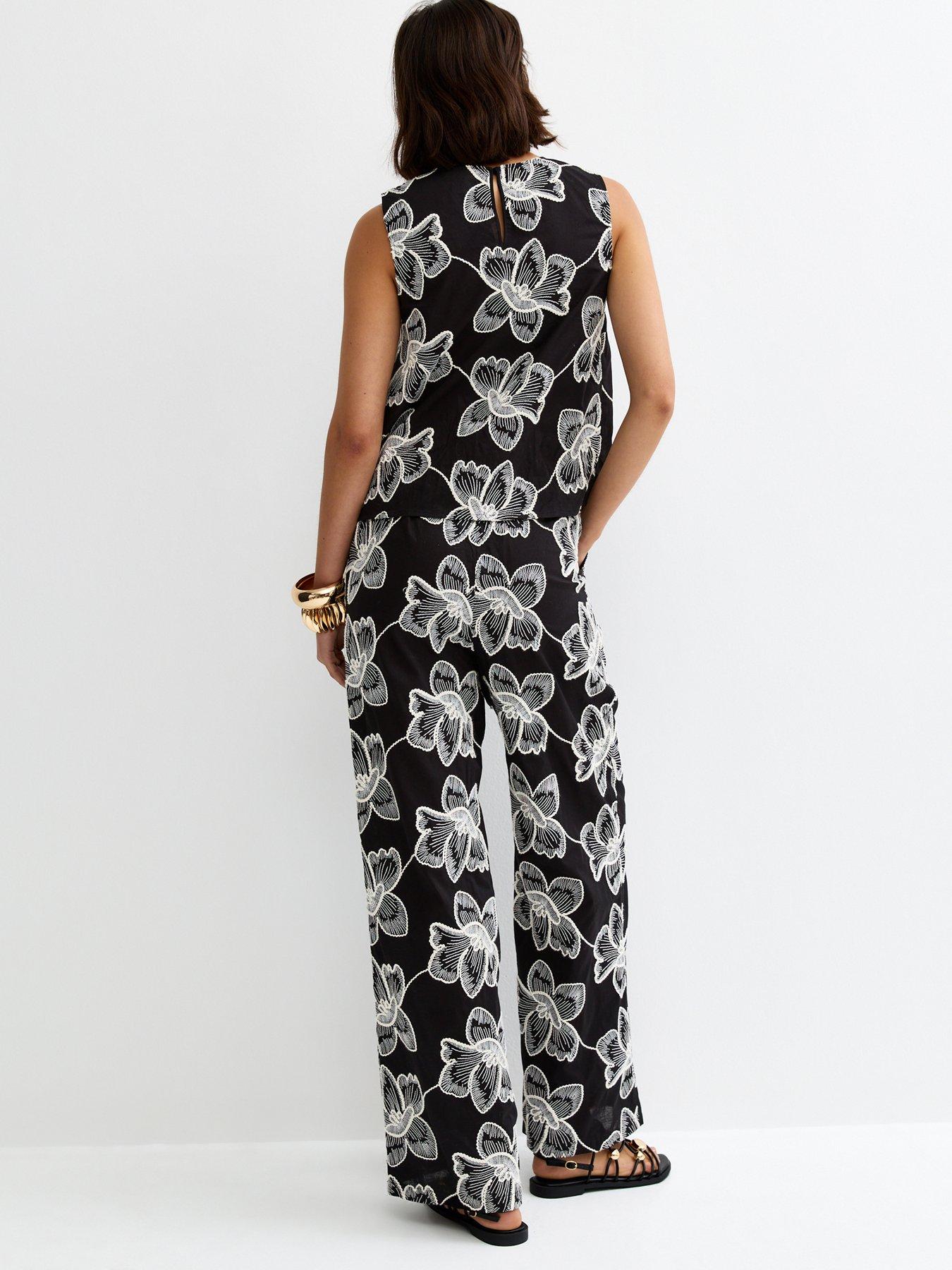 Image 2 of 5 of New Look Black Cornelli Embroidered Co-ord Trousers