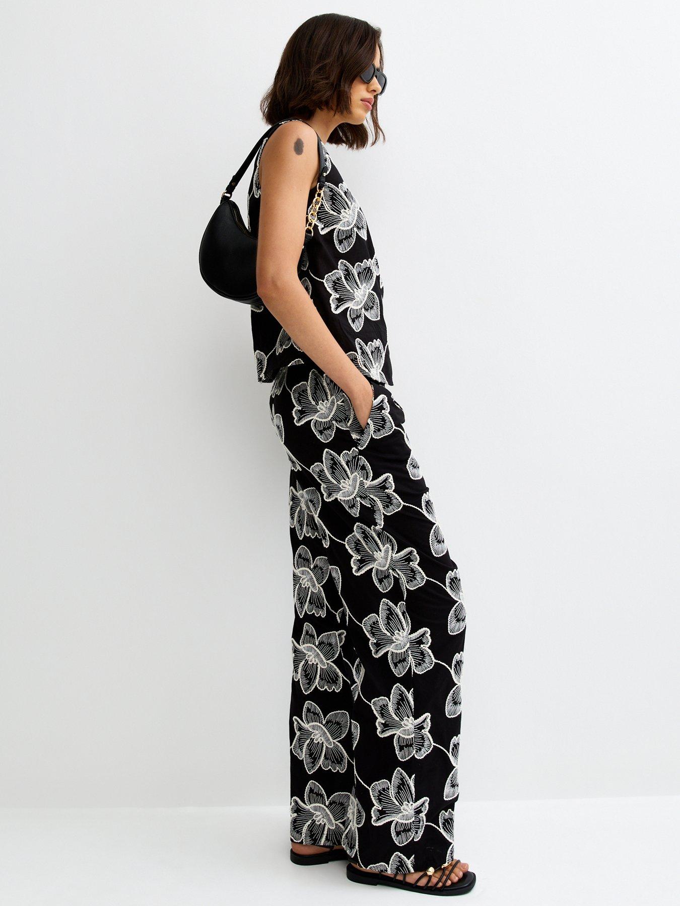 Image 3 of 5 of New Look Black Cornelli Embroidered Co-ord Trousers
