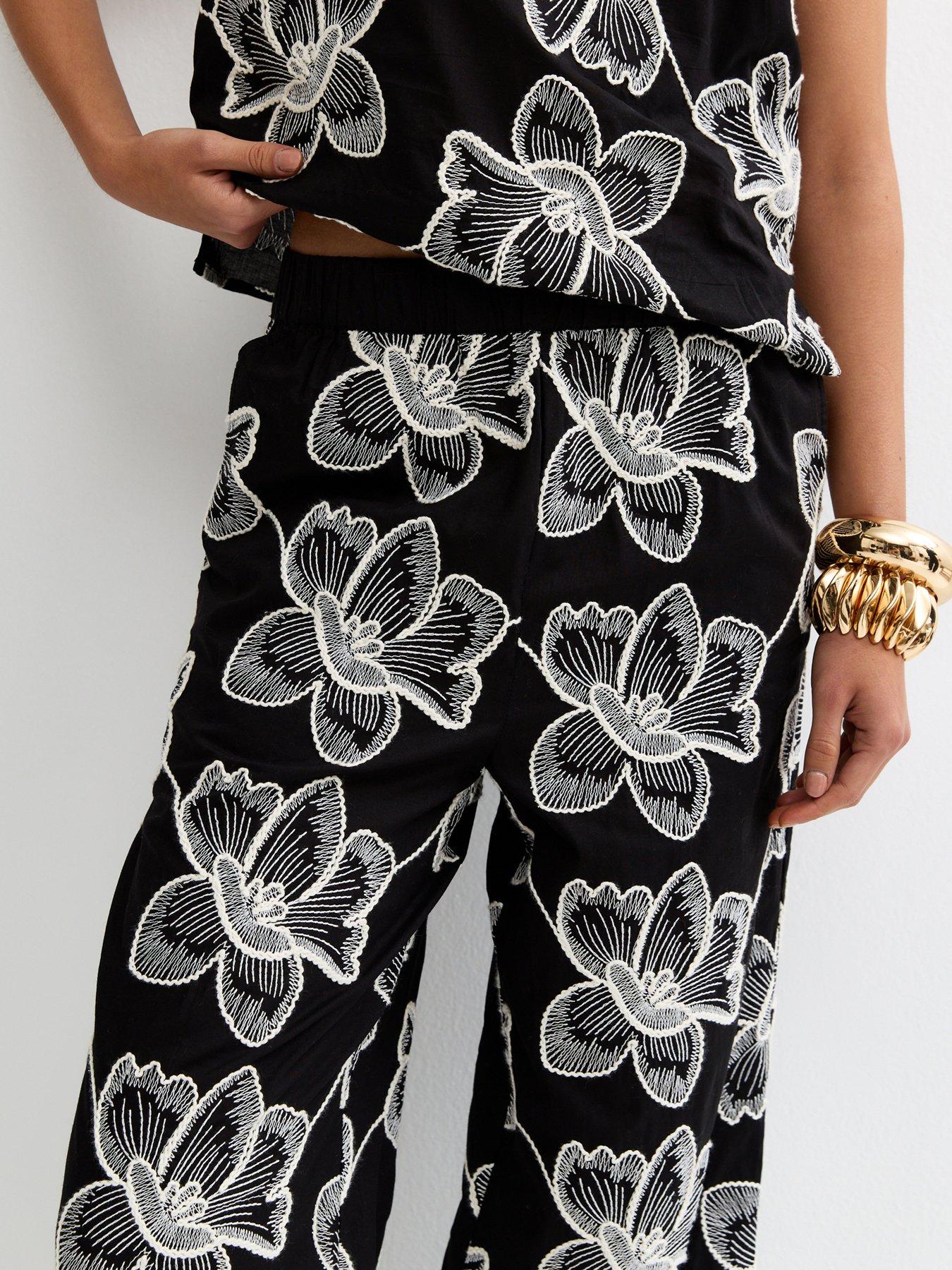 Image 4 of 5 of New Look Black Cornelli Embroidered Co-ord Trousers