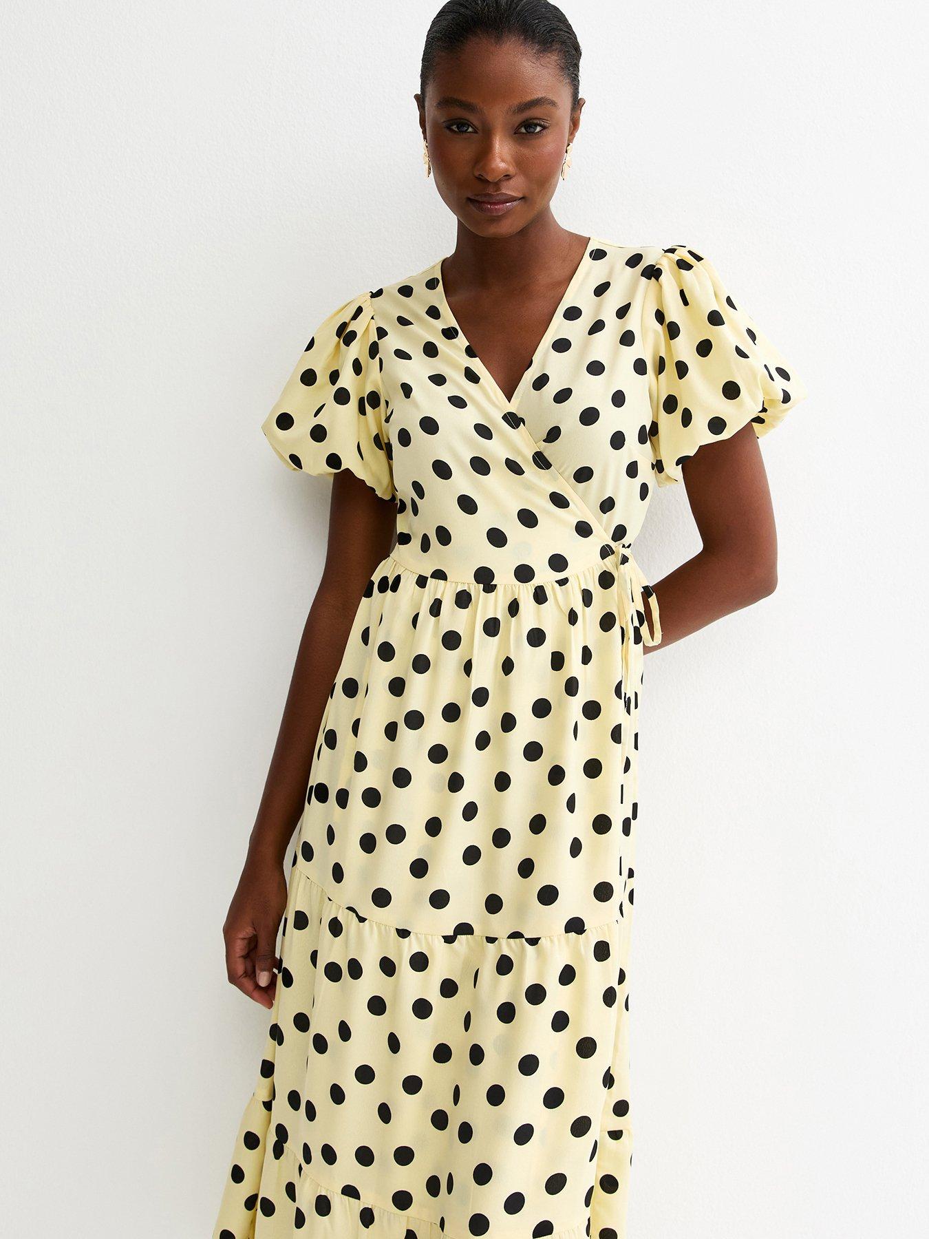 Image 2 of 5 of New Look Crepe Polka Dot Midi Dress - Yellow