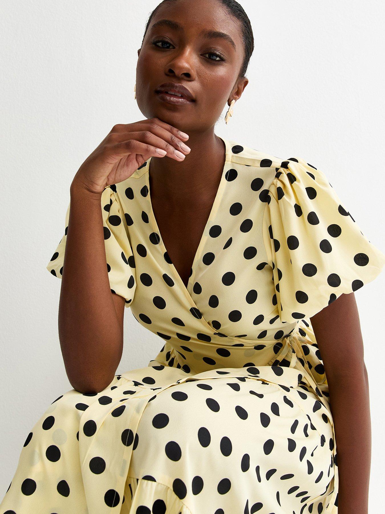 Image 3 of 5 of New Look Crepe Polka Dot Midi Dress - Yellow