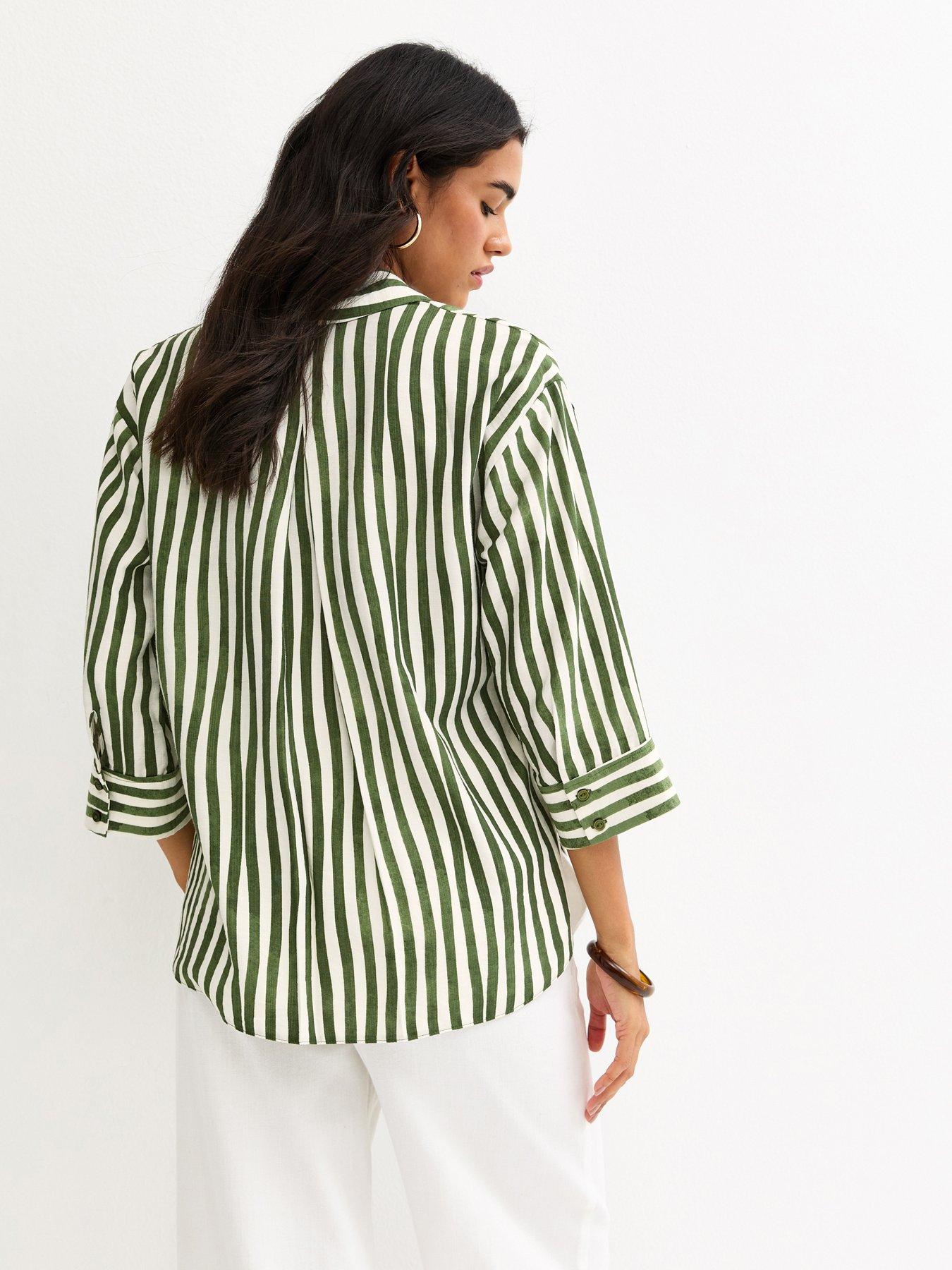 new-look-striped-34-sleeve-shirt-greenstillFront