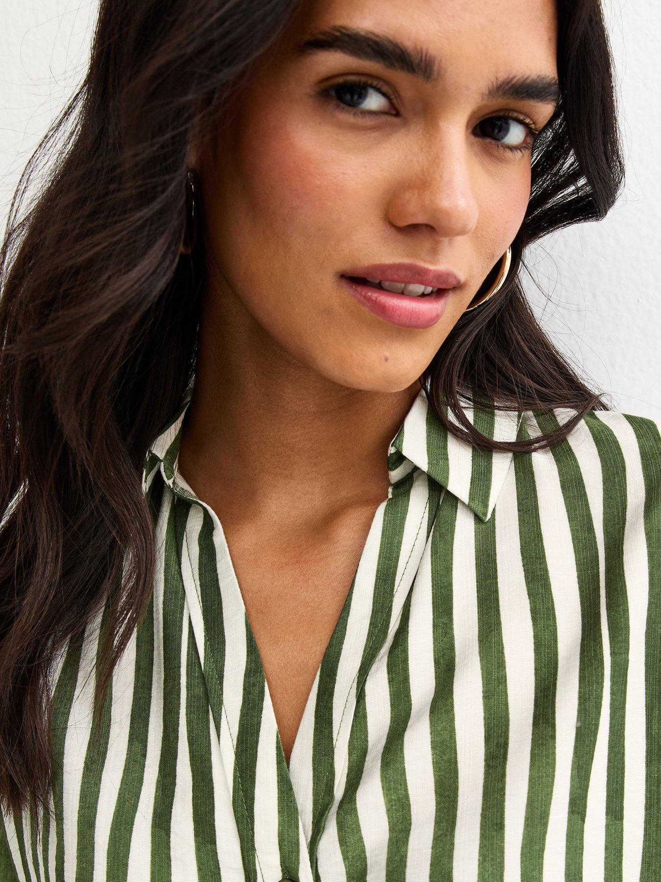 new-look-striped-34-sleeve-shirt-greenoutfit
