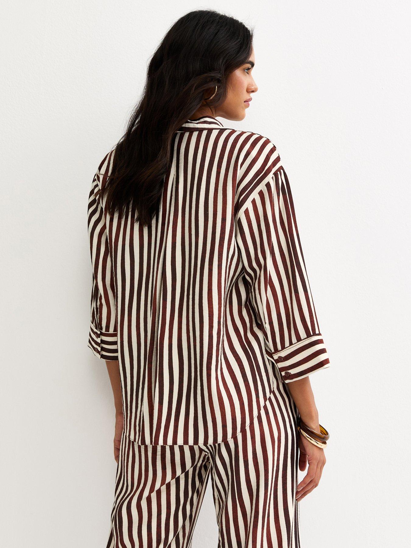 new-look-striped-34-sleeve-shirt-dark-brownstillFront