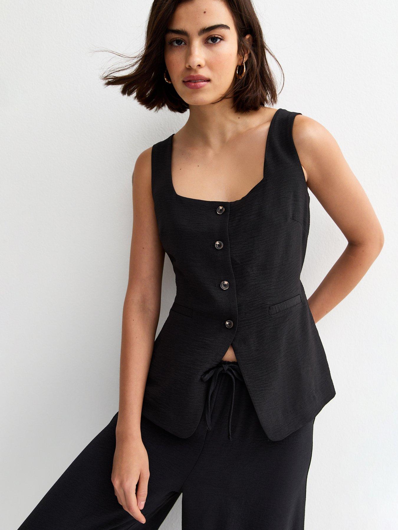 New Look Black Square Neck Button Down Waistcoat