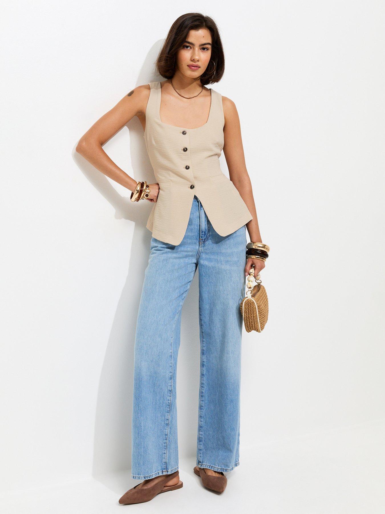 Image 3 of 5 of New Look Stone Square Neck Button Down Waistcoat