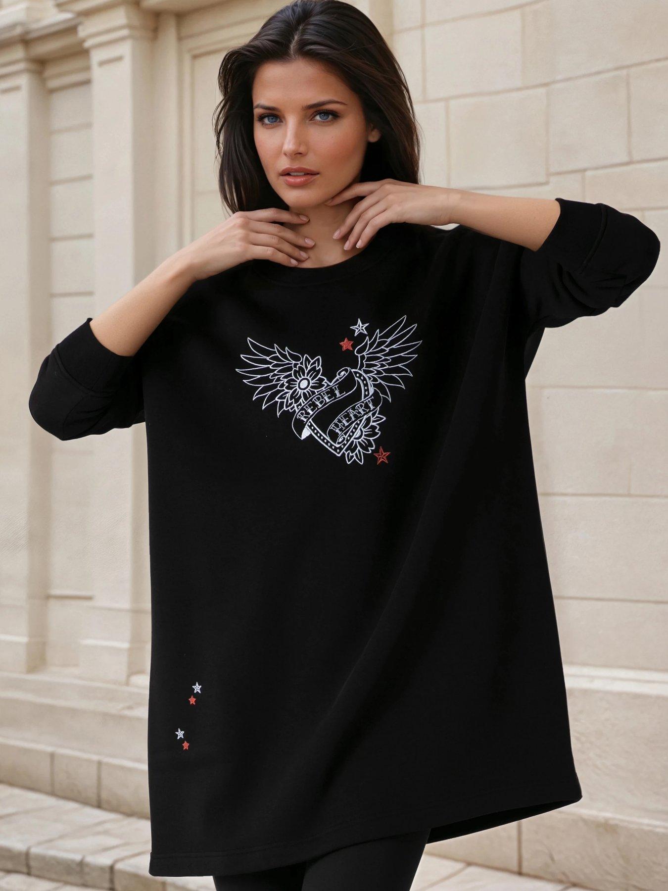 Religion Love Casual Sweatshirt Black Tunic Dress