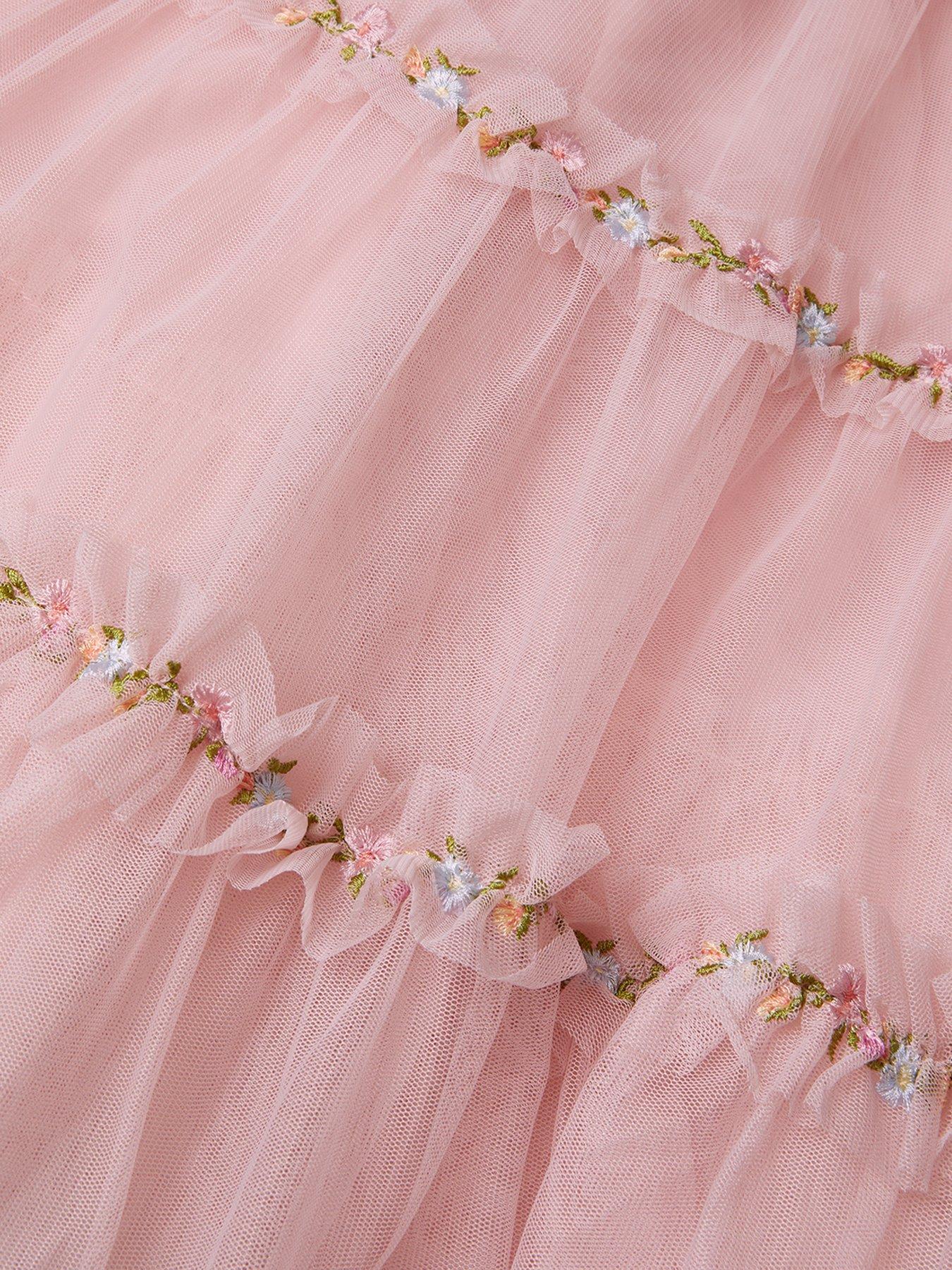 Image 3 of 3 of Monsoon Girls Long Mesh Embroidered Skirt - Pink