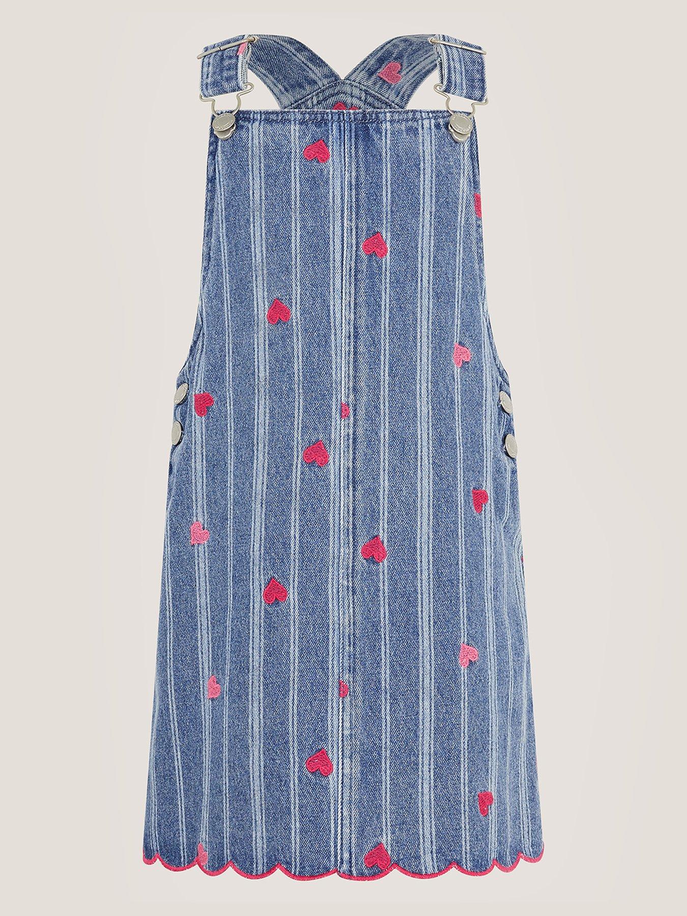 Image 2 of 4 of Monsoon Girls Stripe Heart Denim Pinny - Blue